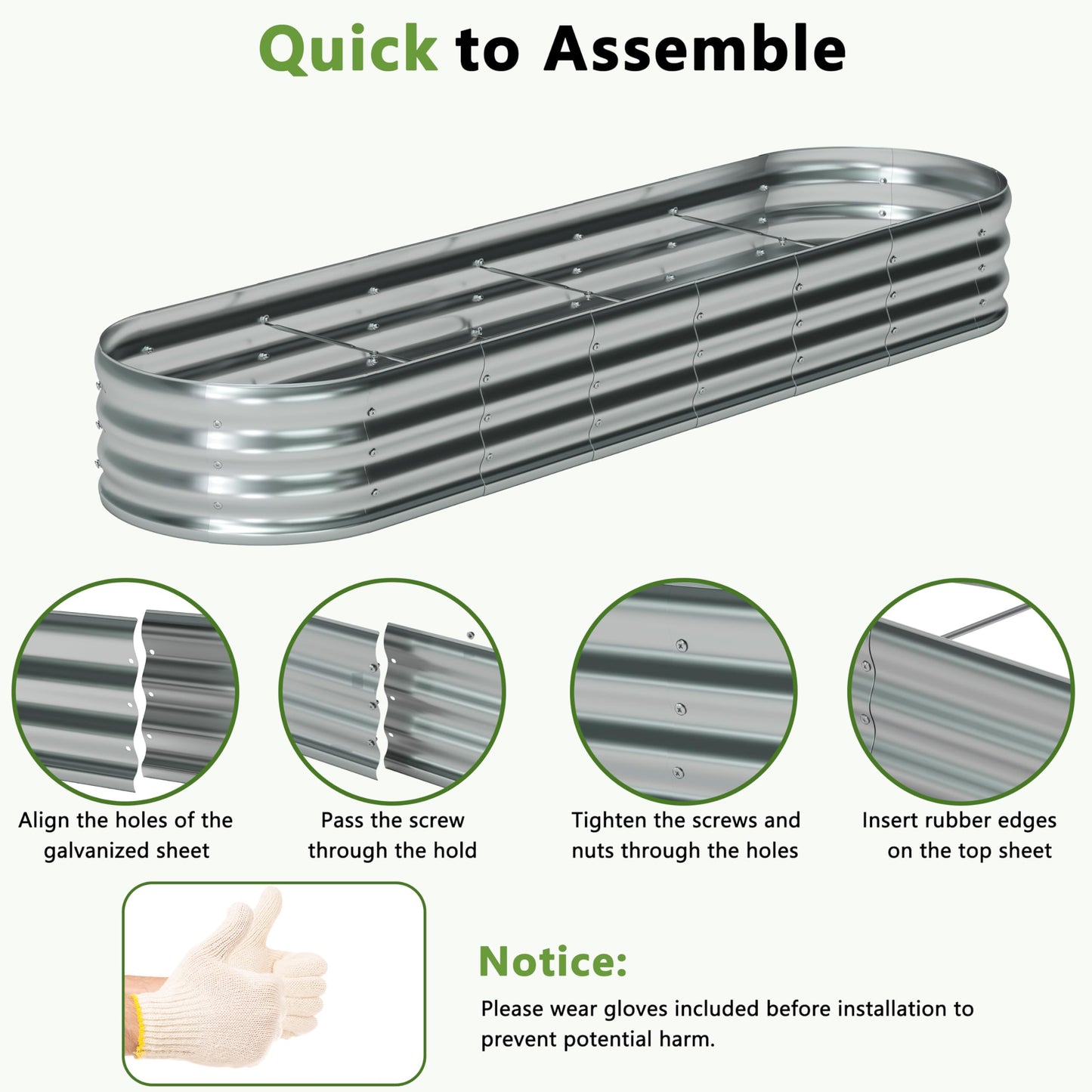 Foxlang 8x2x1ft(2 Pack) Galvanized Oval Raised Garden Bed,Outdoor Planter Box Metal Patio Kit Planting Bed for Vegetables Flowers Herb,Silver