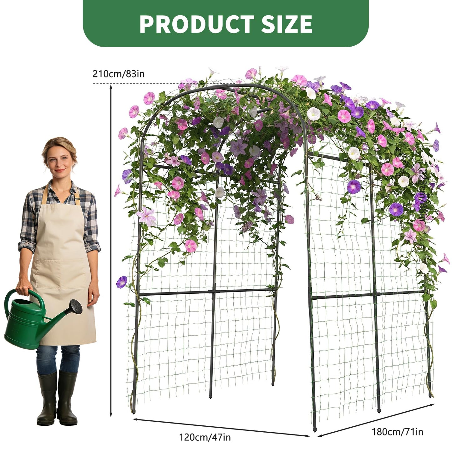 Tall Garden Arch Trellis for Climbing Plants, 83in Tall Metal Plant Support Trellis Archway for Climbing Plant Vegetables Cucumber, Outdoor Yard Lawn Garden Arch Tunnel Trellis
