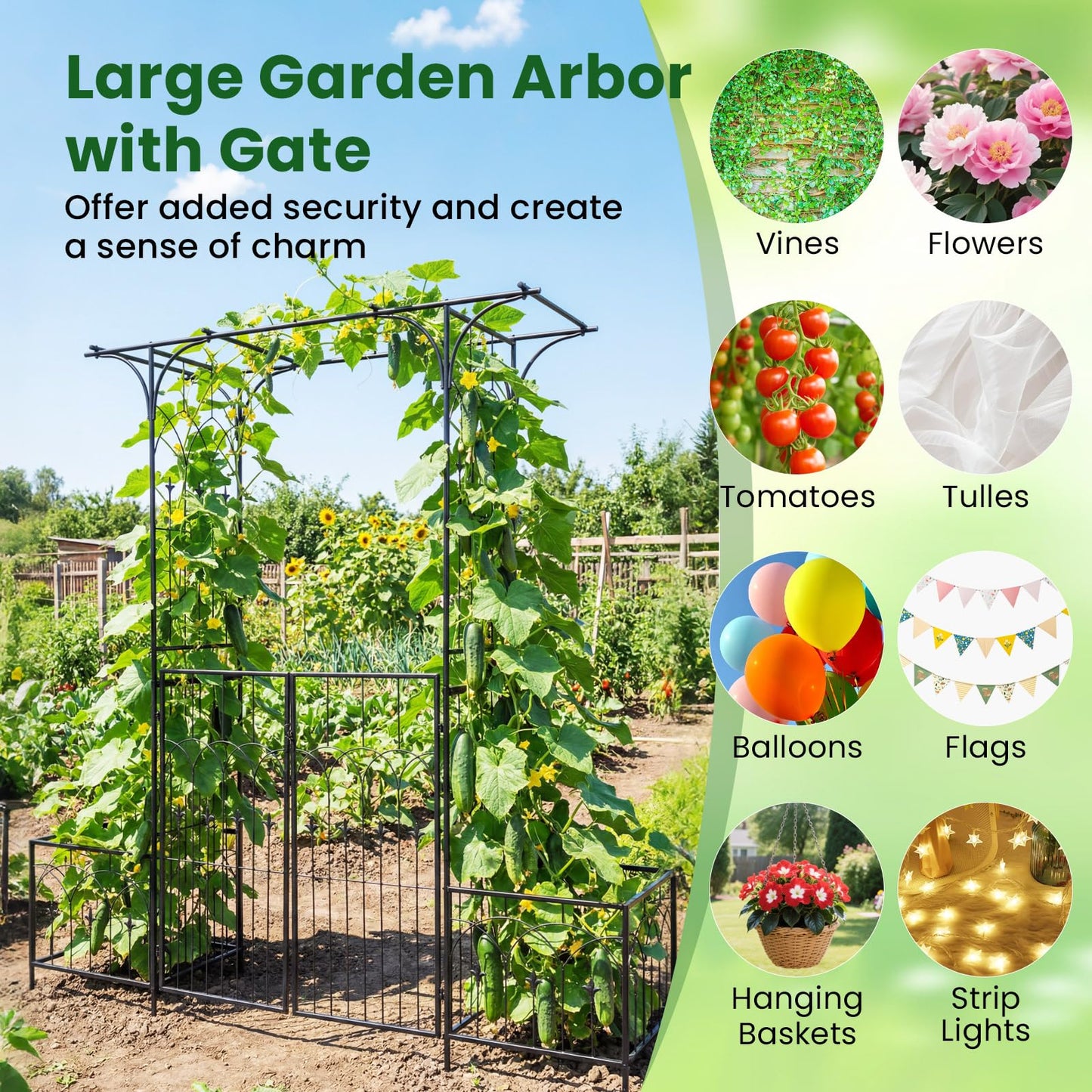 Giantex Garden Arbor with Gate and Planter, 79" W x 81" H Metal Arch Trellis with Double Doors, Outdoor Archway for Climbing Plants, Weddings, Backyard, Patio, Lawn, Ceremony Party Decoration