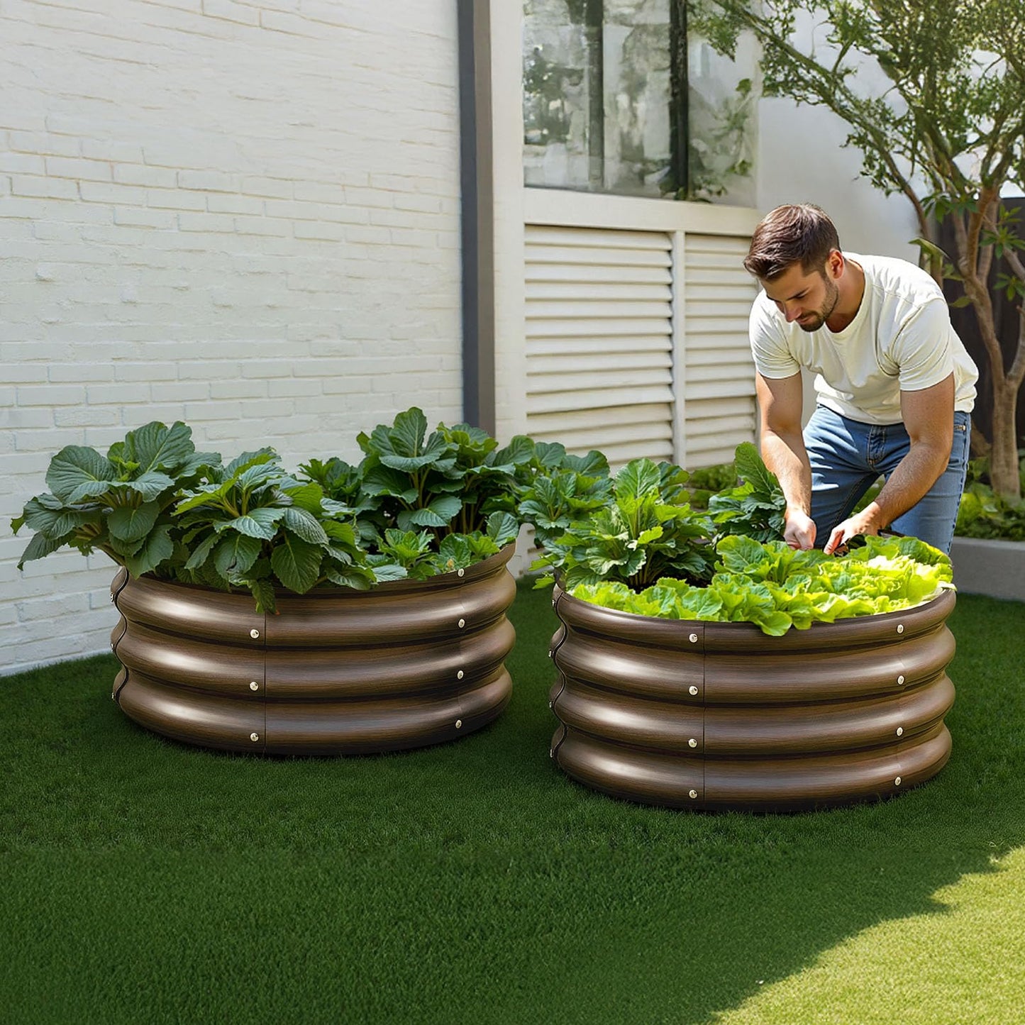 VEVOR 3 Pcs 2x2x1ft Round Galvanized Raised Garden Bed Kit, Outdoor Metal Raised Beds for Gardening Vegetables, Easy Assembly Garden Planter Box for Flowers Fruits with Open Base