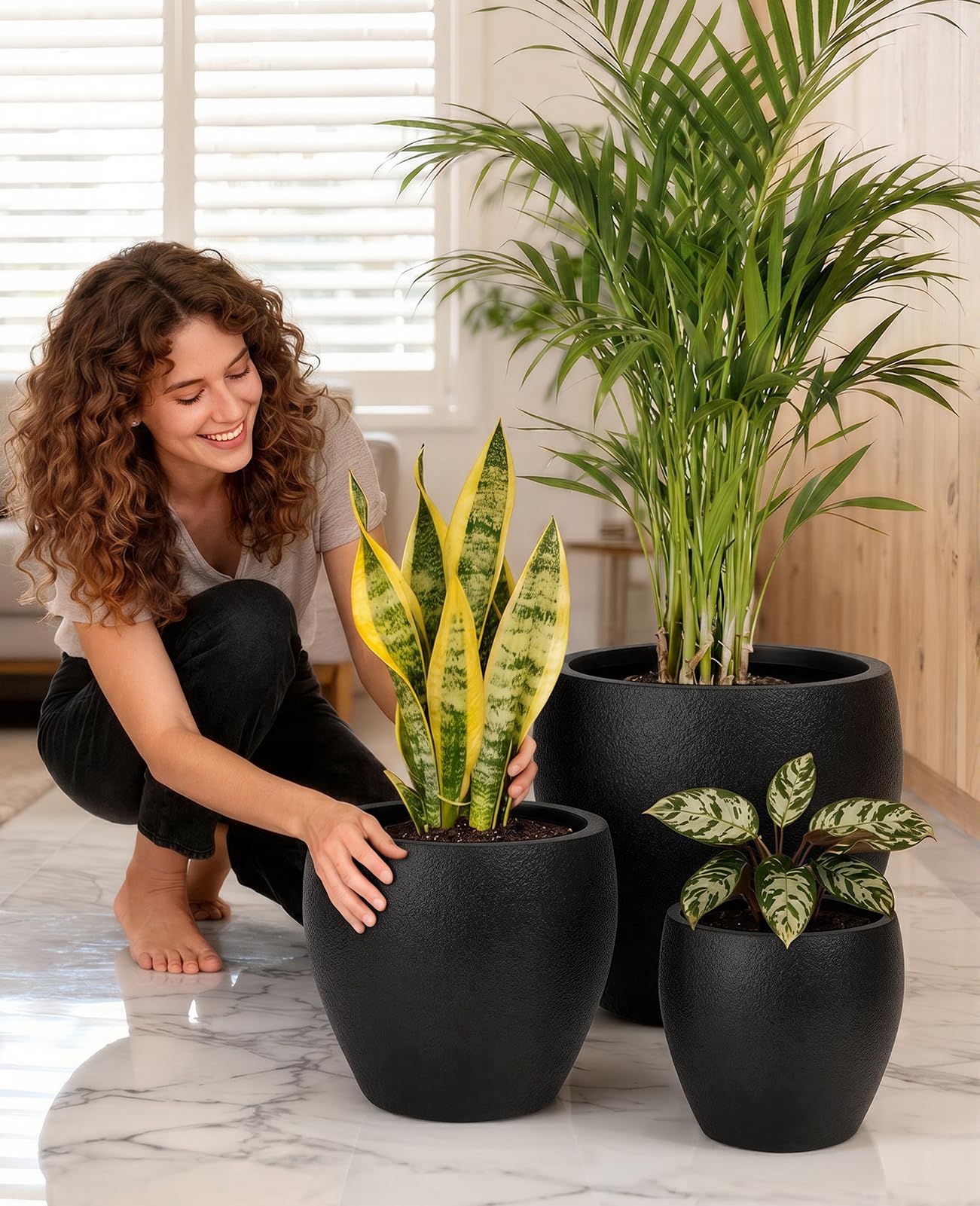 homenote Flower Pots 14.5/12/9.6 Inch,Large Plant Pots Indoor with Drainage,Plastic Pots for Plants,Garden Pots for Outdoor,Large Planters for Indoor Plants,Big Plastic Planter,Off-Black(3 Pcs)