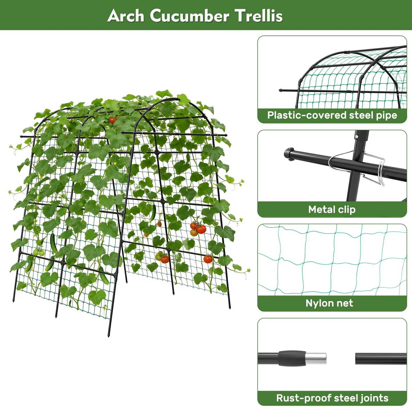 AGTEK 87in Garden Arch Trellis for Climbing Plants, Garden Arches Support Structure, Tall Metal Garden Tunnel Trellises Archway for Climbing Vine, Vegetable, Fruit, Flower, Squash Arbors