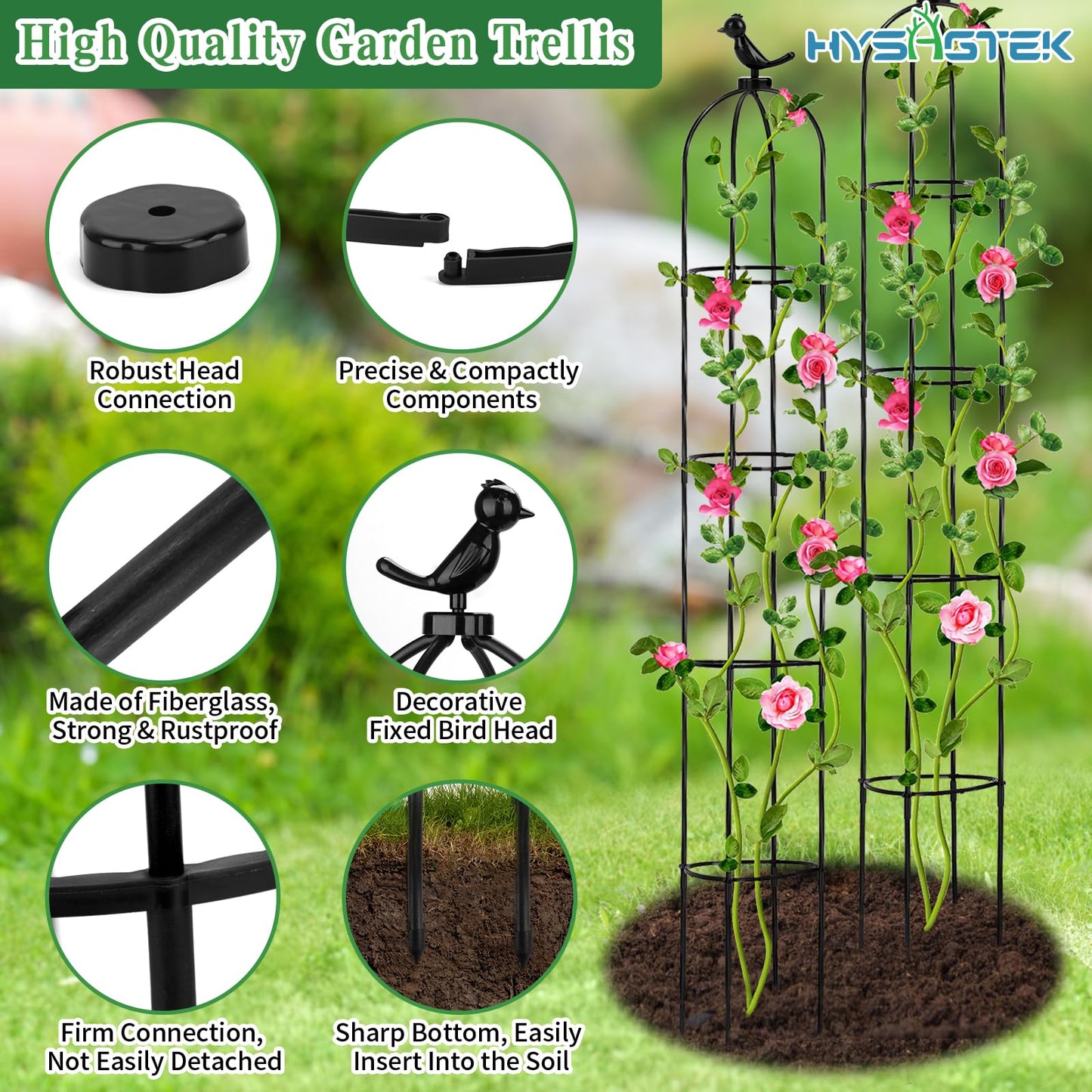 Hysagtek 2 Pack Garden Obelisk Trellis for Climbing Plants, Garden Outdoor Indoor Potted Plant Support, Removable Obelisk Trellis with 20 Plant Clips
