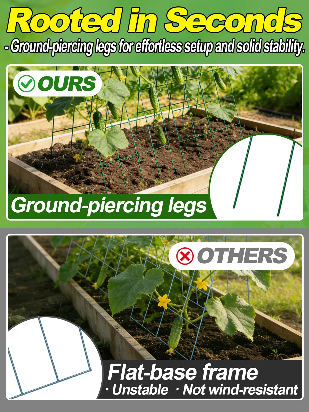 2 Sets Cucumber Trellis for Raised Garden Bed - 4.5mm Wire Heavy Duty Weather-Resistant Foldable A-Frame Metal Plant Support for Squash Pole Bean Climbing Plants Vegetables Outdoor, 39'' L x 15.7'' W