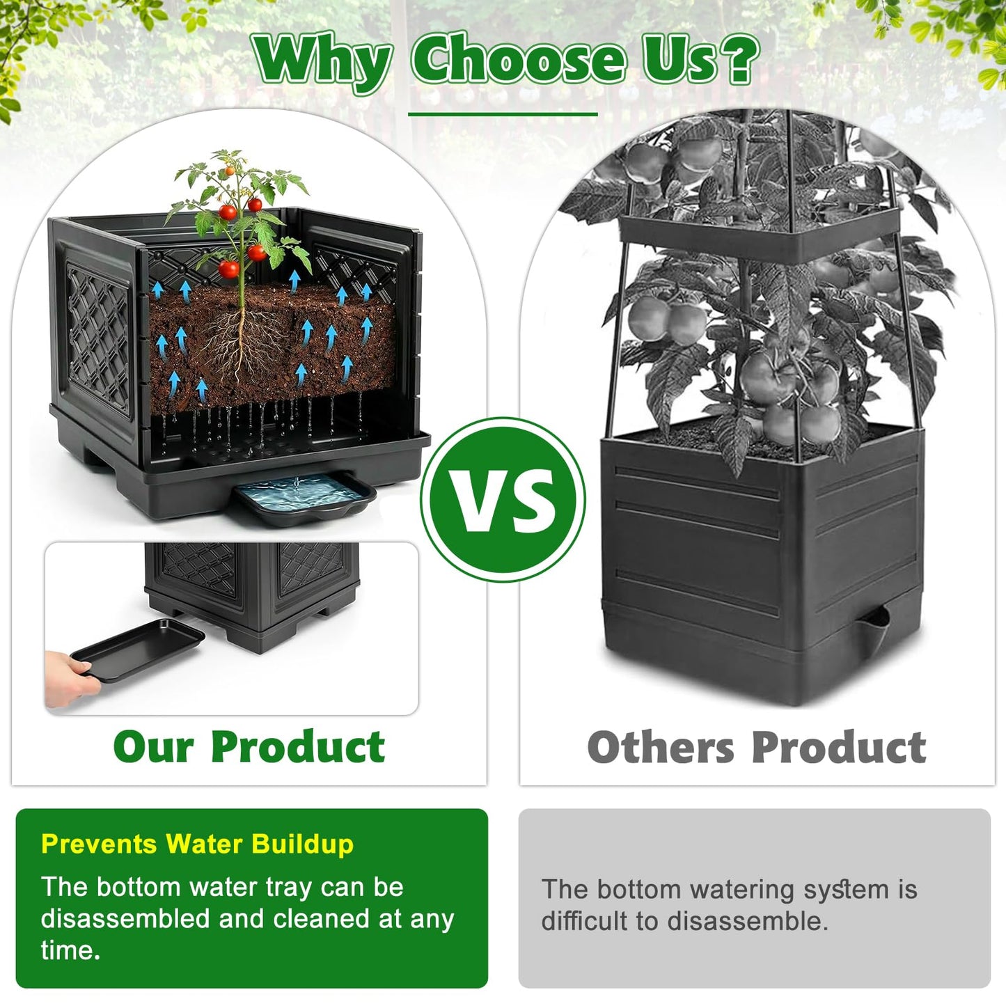 Tomato Planter with Wheels & Self Watering - 57" Tiered Pot with Drip Tray for Climbing Plants, Vegetable Vine, Flowers - Mobile Indoor/Outdoor Gardening for Small Space, Patio, Balcony (2 Pack)
