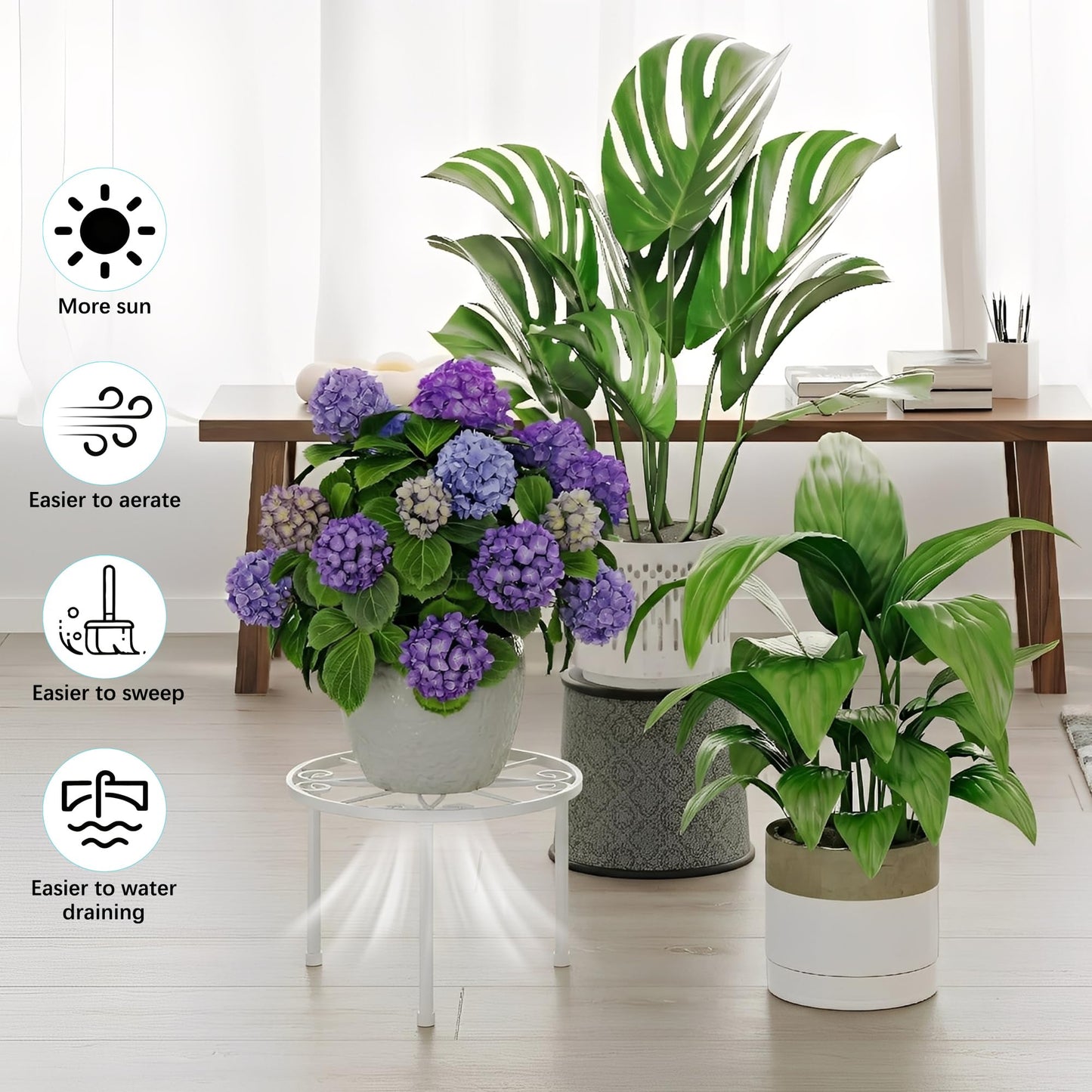 NQW 5 Pack Plant Stand Indoor Outdoor,Heavy Duty Black Iron Potted Stand Holder,Anti-Rust Iron Flower Pot Stand Decoration Racks Plant Display Shelf for Living Room, Garden, Balcony(WhiteS)