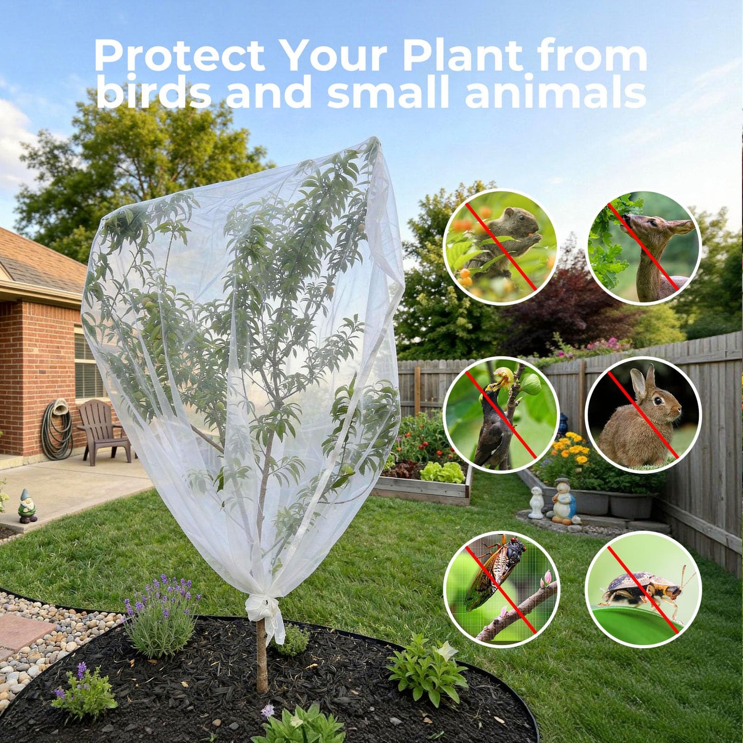 Homoda Fruit Tree Netting Cover with Zipper & Drawstring, 2 Packs 6ft x 6ft Insect Bird Barrier Netting for Garden Protection, Ultra Fine Mesh Garden Netting