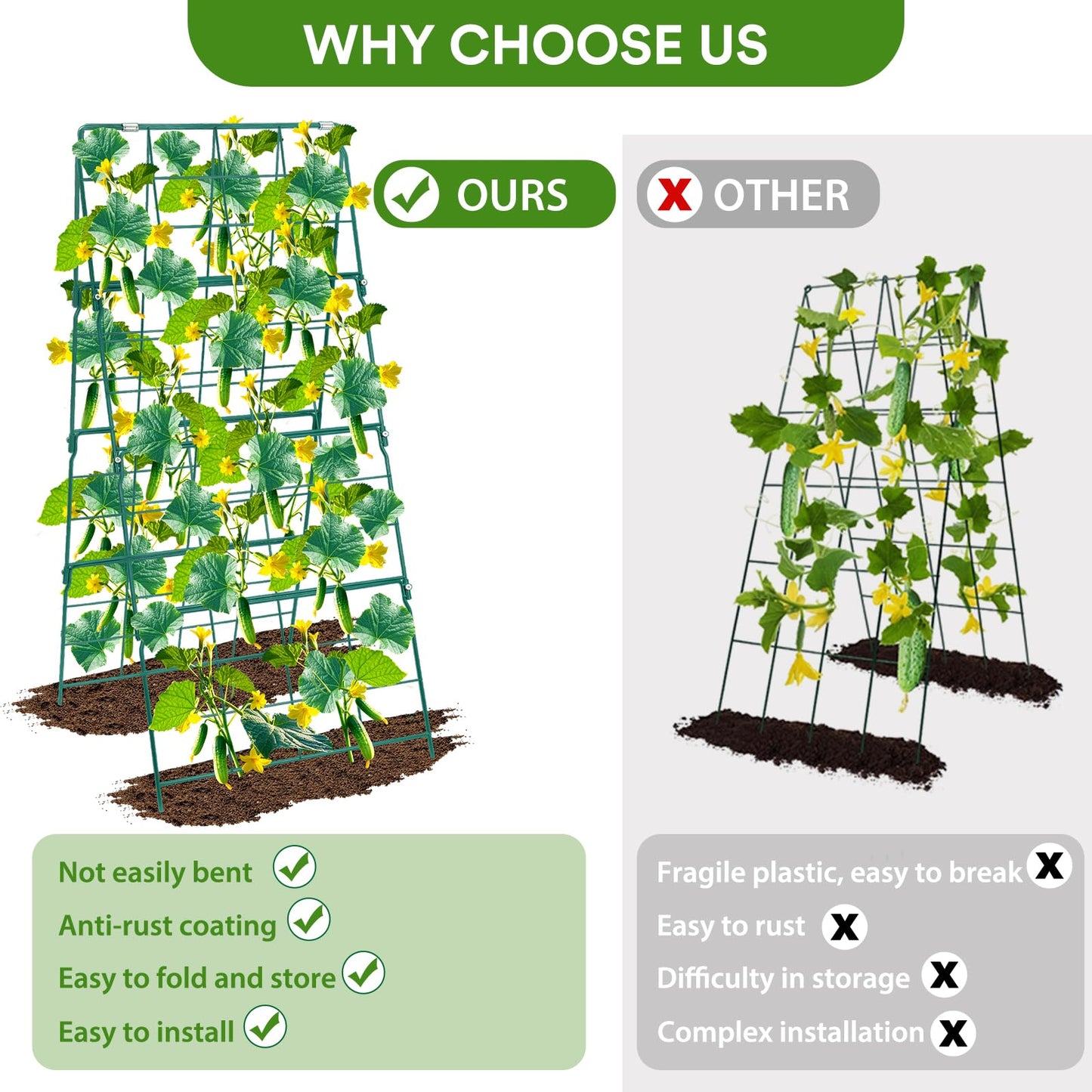 17 x 42 Inch Garden Trellis for Raised Beds Foldable Climbing Plant Support Cucumber Trellis Outdoor A-Frame Metal Vegetable Trellis with Garden Supplies for Grape Tomato Peas Flower