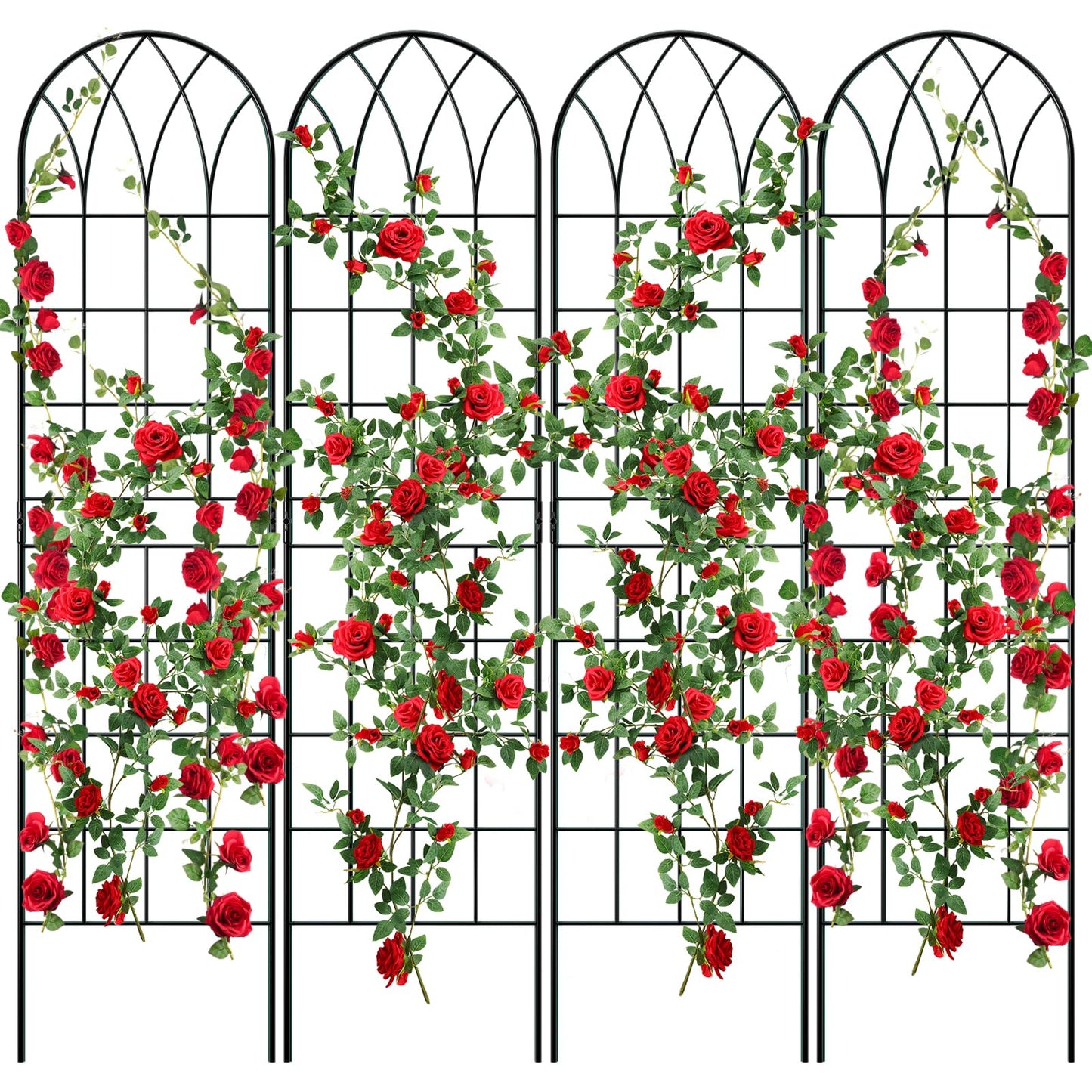 4 Pack Metal Garden Trellis for Climbing Plants, Black Metal Garden Trellis for Vines Plant Rose Vegetable Support,Large Decorative Outdoor Trellis