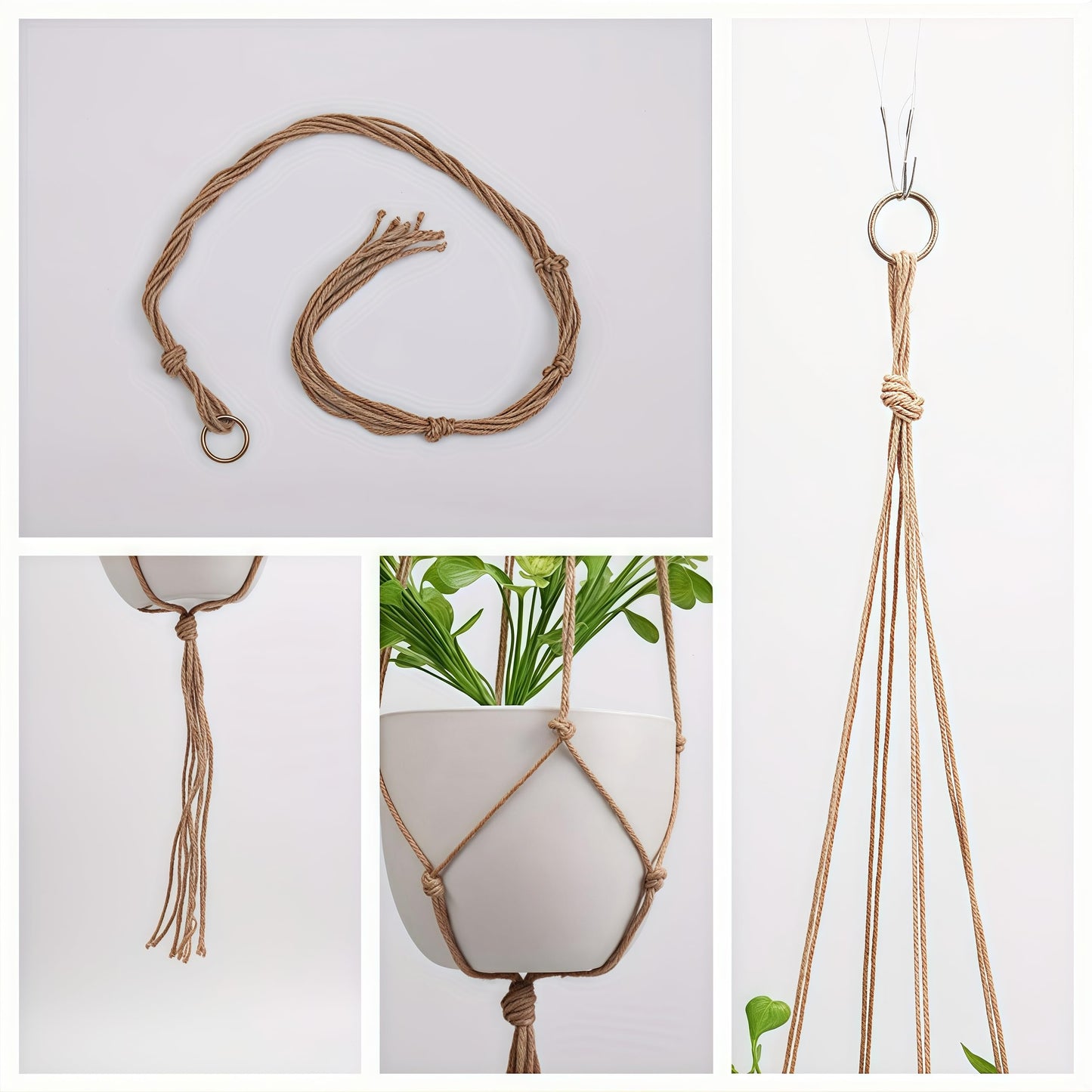 2 PCS Macrame Plant Hangers Indoor Outdoor Jute Hanging Planter Baskets with Wood Beads Handwoven Decorative Flower Pot Holders Boho Home Decor, 47" Beads Style+35" Simple Style (POTS NOT Included)