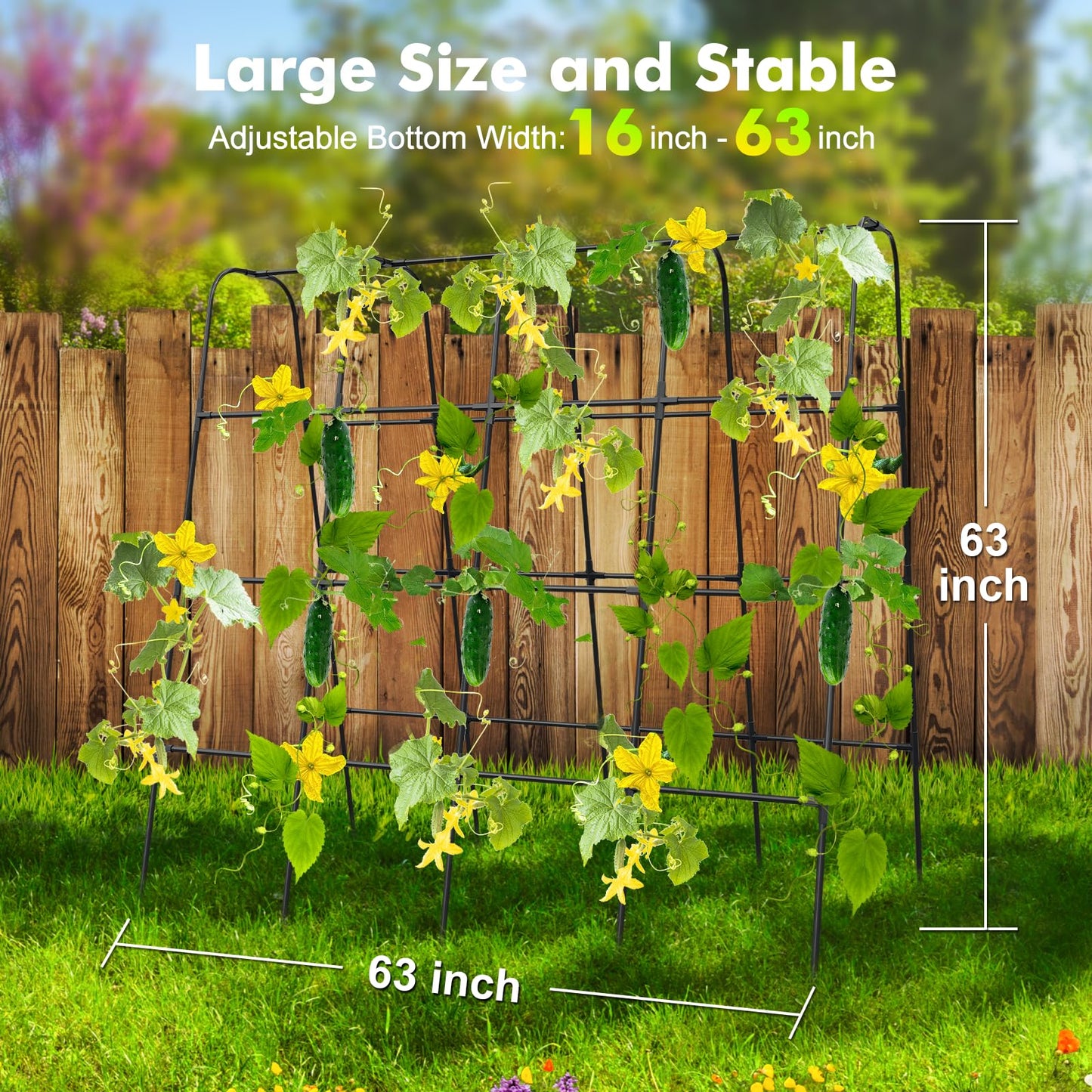 GOJAWAY 63" L x 63" H Cucumber Trellis for Raised Bed, Metal Arch Garden Trellis for Climbing Plants Outdoor, U-Shape Gardening Support Frame for Vegetable, Flower, Fruits, Vine