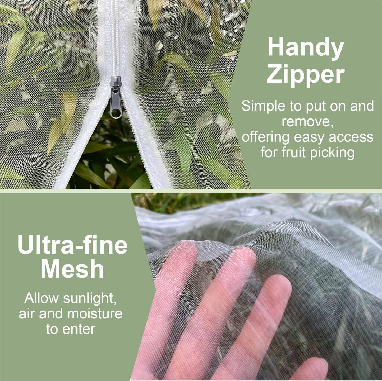 Homoda Fruit Tree Netting Cover with Zipper & Drawstring, 2 Packs 4ft x 4ft Insect Bird Barrier Netting for Garden Protection, Ultra Fine Mesh Garden Netting