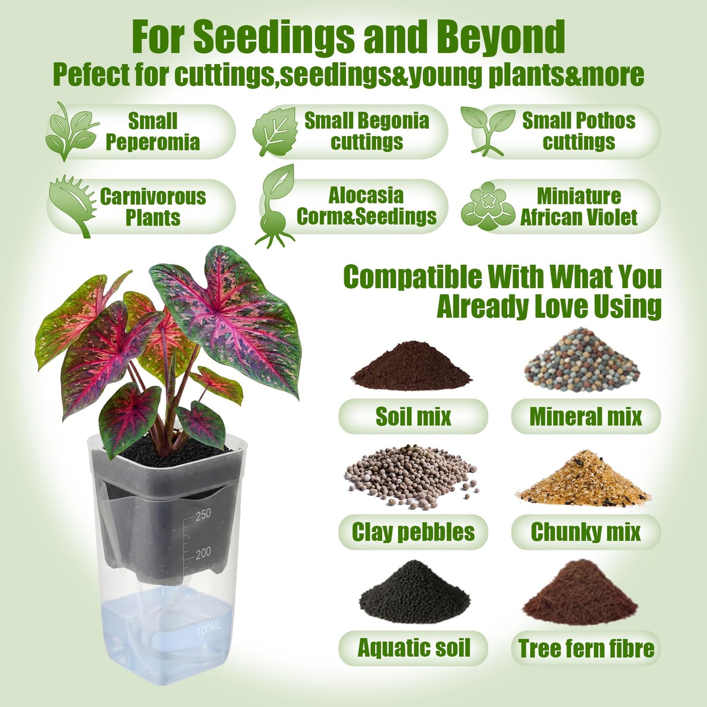 LemonRoad 20 Pack 2.5" Small Self Watering Pots for Indoor Plants with 20 Plant Label Mini Clear Plastic Planters with Water Level and Drainage Holes for Propagation, Succulents, and African Violet