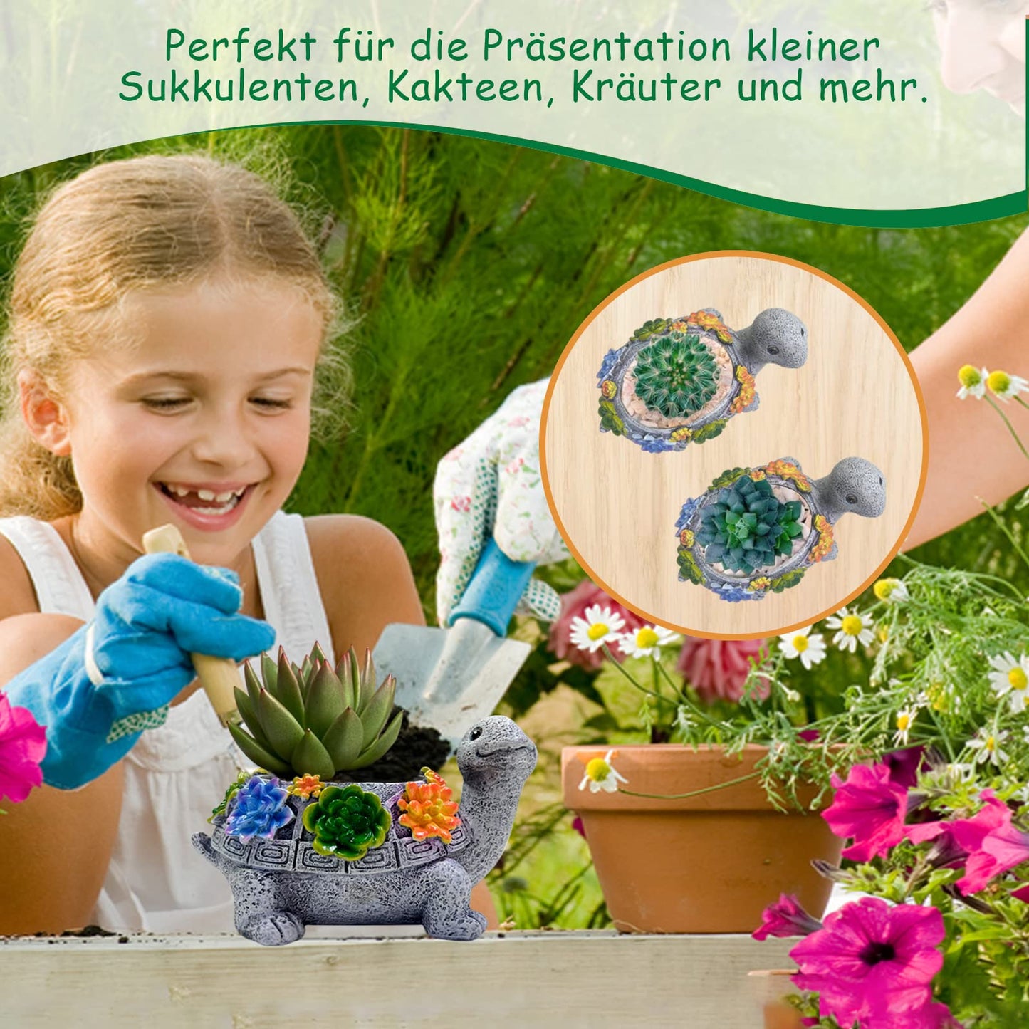 ASDFG 2pcs Small Turtle Planter Window Decor - Resin Succulent Plant Pot with Drainage Hole, Cute Planters for Indoor Plants, Unique Flower Pot Office/Home/Desktop Decoration, Ideal Gifts for Women