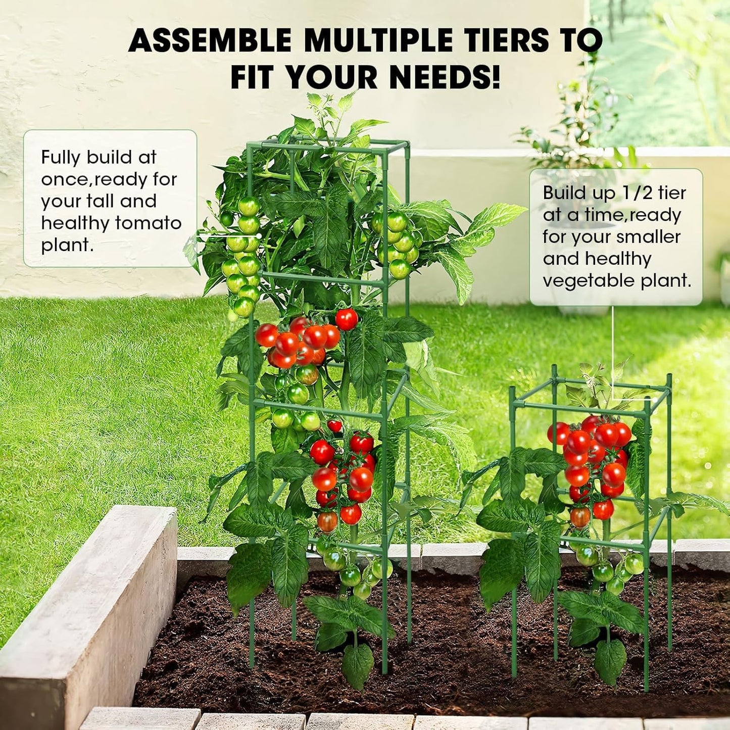 MQUPIN Tomato Cages,4 Packs Square Tomato Cage for Garden Plant Support,41 * 15 * 15in Heavy Duty Steel Plant Tower Stakes Trellis for Climbing Vegetables Flowers Fruits