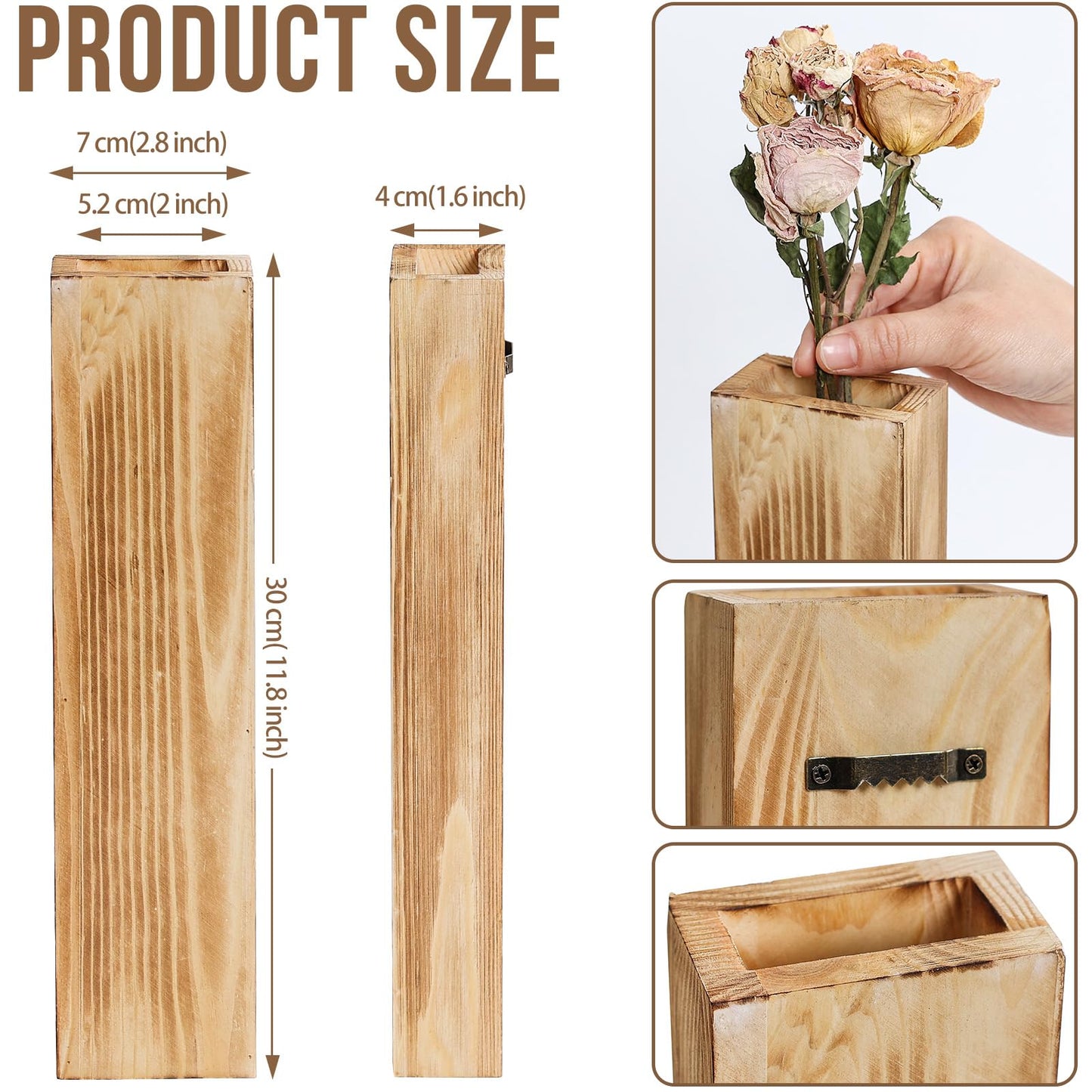 Sawoake Wooden Wall Planter Set of 3 - Modern Home Decor for Living Room, Bedroom, Bathroom - Walnut Finish Planter for Dried Flowers, Faux Greenery, Indoor Plants