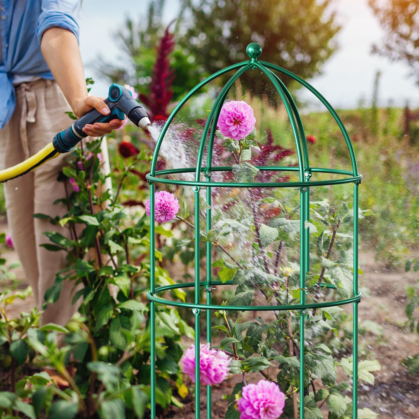 UrGROWA 3 Pack Metal Plant Cage Support, 31.5" H Peony Support Tomato Cage Garden Rose Obelisk Trellis Supports Tower for Clematis Vine Jasmine Supports Outdoor Indoor
