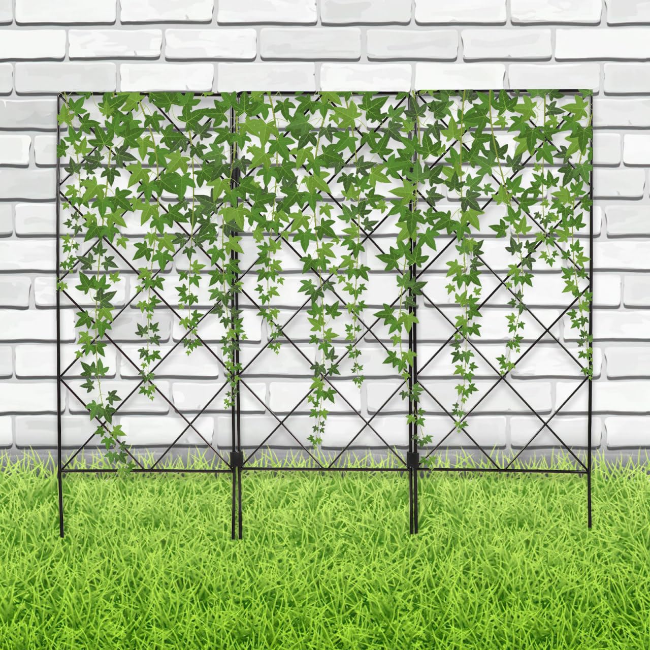DOITOOL Metal Garden Trellis for Climbing Plants Outdoor, 3 Panel Black Wrought Iron Lattice Folding Trellis, Freestanding Plant Support for Vines Rose Clematis Vegetables, 23.6 X 20.8 Inch