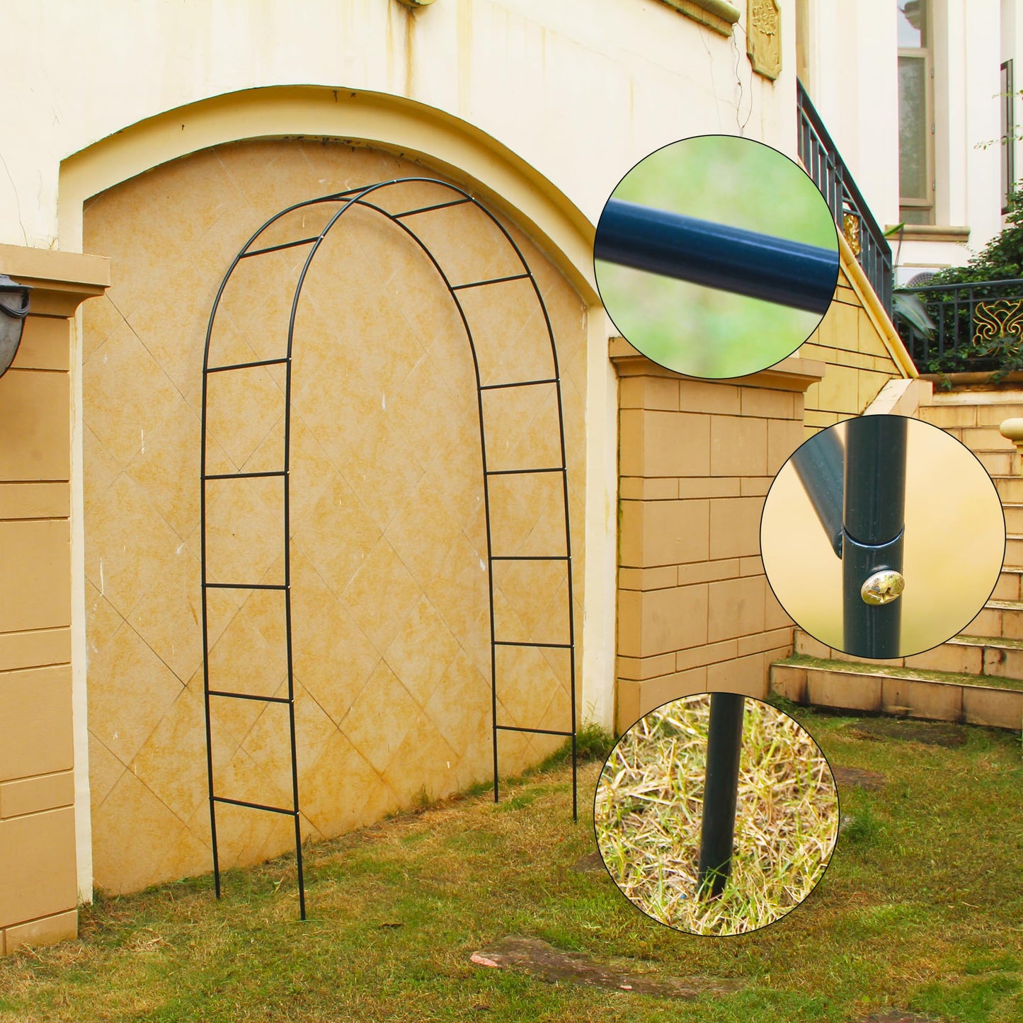 Green Iron Pergola Arbor Practical, 7.9 Feet High x 4.6 Feet Wide, Assemble Easily for Various Climbing Plant Wedding Garden Arch Bridal Party Decoration Wide Arbor