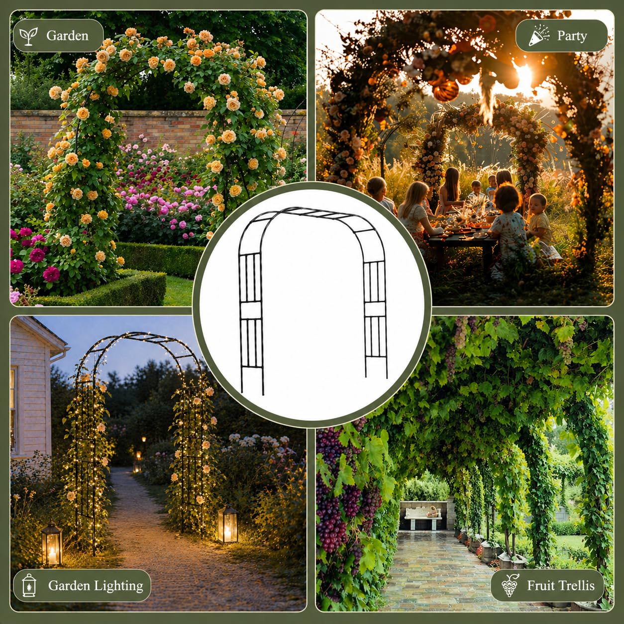 Carotex Garden Arch, 98.5’’x94.5’’ Arbor Trellis, Garden Arch Trellis for Climbing Plants Outdoor, Arbor for Flower, Climbing Vine Vegetable, Fruit and Lawn(Black)