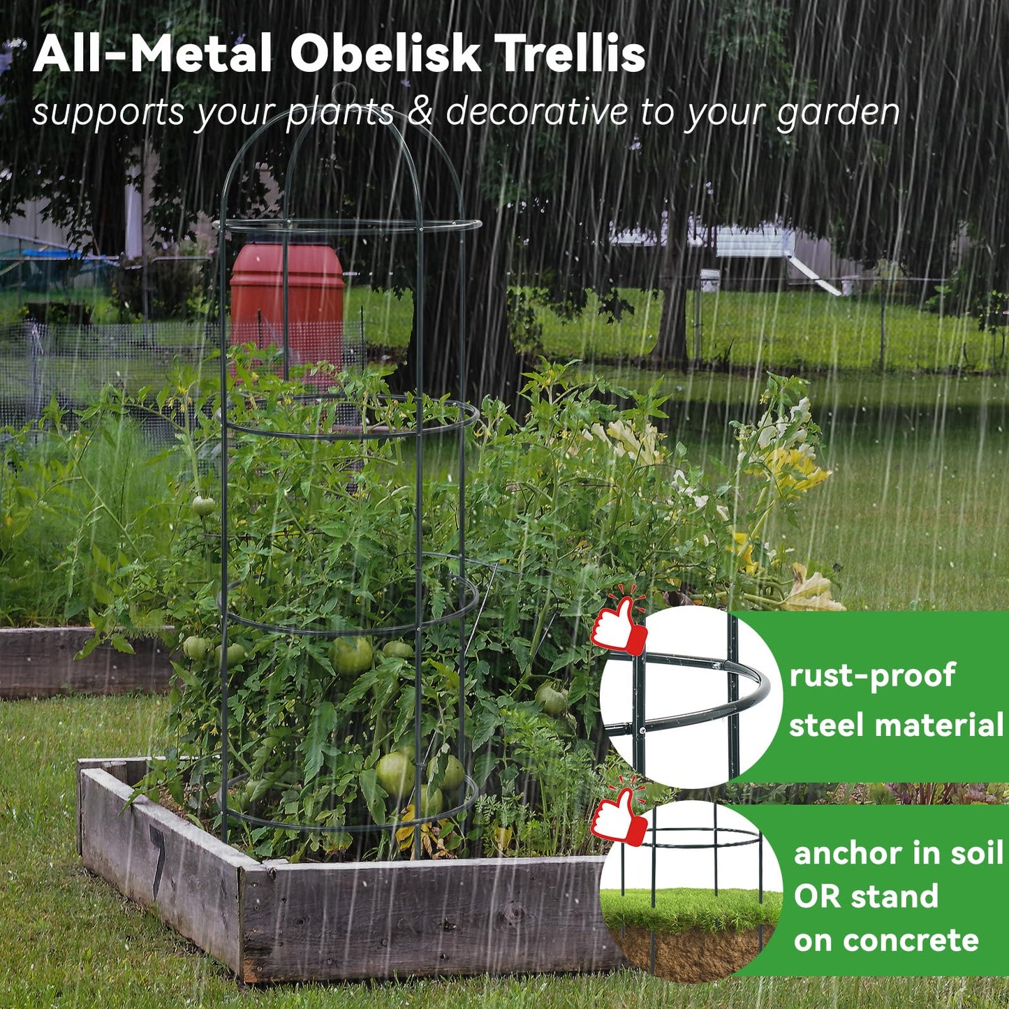 Large Trellis, Garden Obelisk Trellis for Climbing Plants Outdoor, 69" Metal Trellises for Tomato Cucumber Clematis Rose Vine Support, Heavy Duty Round Cage Stand for Grow Bag Raised Bed Yard, 2 Pack