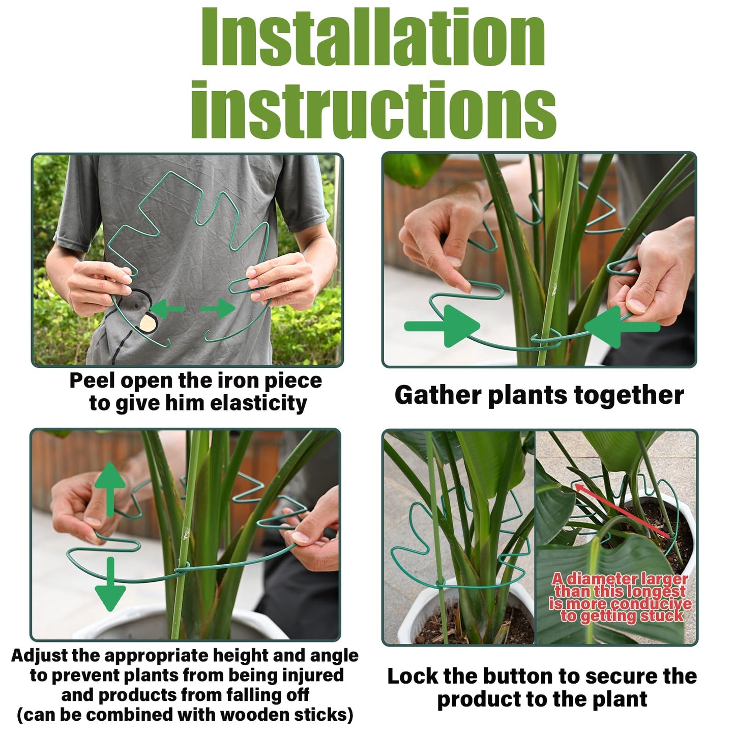 Yohsnor 5PCS Green Monstera Plant Stem Support - 11x9.4 Adjustable Fishbone Cactus Stake Holder, Durable, Sturdy Design, Easy Installation, Gentle Grip for Indoor Plants