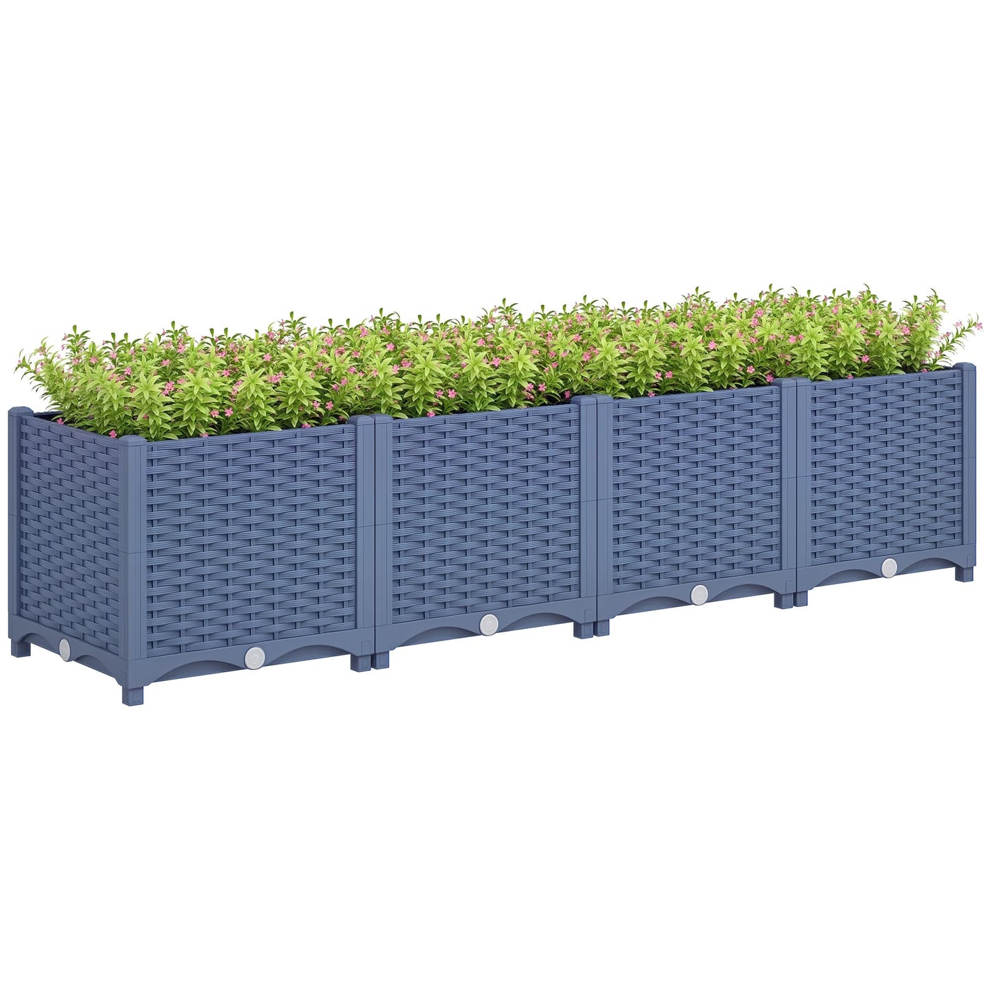 Outsunny 5 x 1 x 1 ft Raised Garden Bed, Indoor Outdoor Plastic Planter Box with Drainage Holes, Drain Plugs and Water Reservoirs for Vegetables, Herbs, Flowers & Succulents, Blue