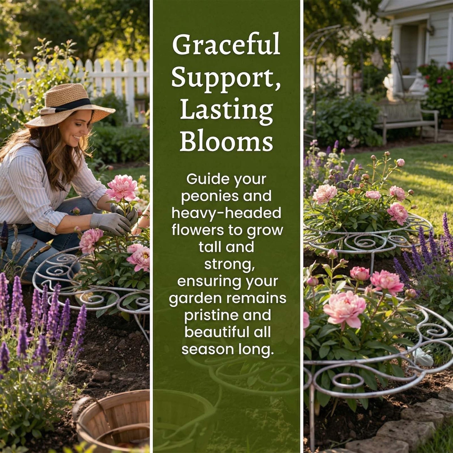 Peony Cages and Supports – Heavy Duty Metal Flower Support Ring, Grow Through Plant Support Stakes for Peonies, Roses, Hydrangeas, Tomatoes, Outdoor Garden Plant Cage, Weather-Resistant