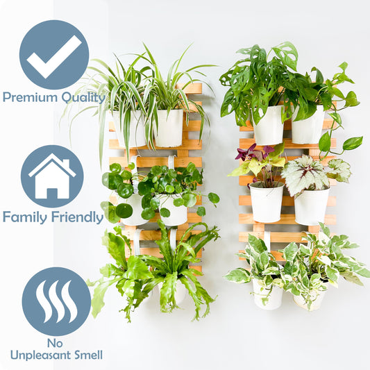ShopLaLa Wooden Wall Planter - 2 Pack Wall Hanging Planters for Indoor Plants Ladder Wall Mount Natural Wood Holder Flower Pots Vertical Living Balcony Unique Large Green Plant Decor 23.6" (60cm)