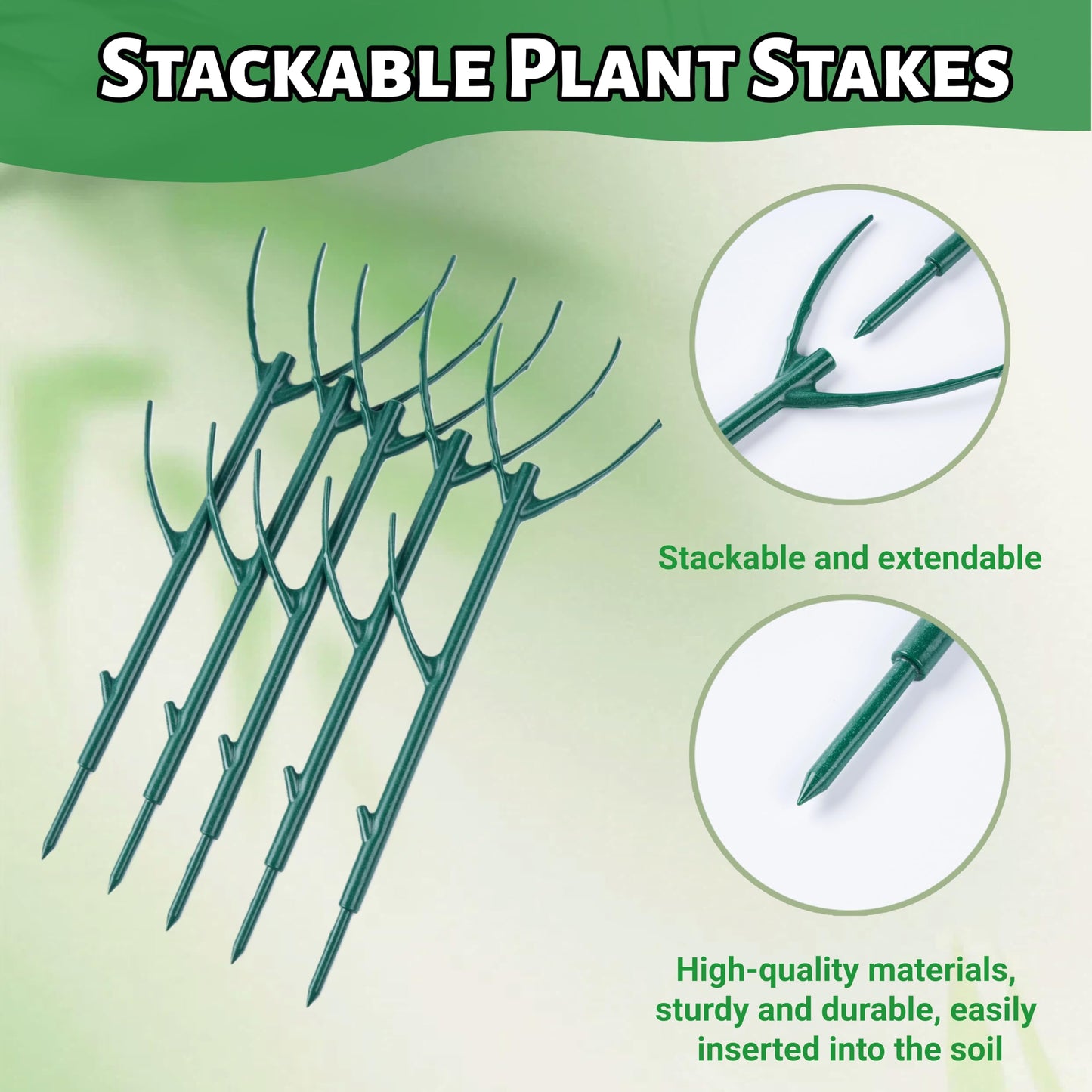 10 Pack Adjustable Plant Support Stakes,Stackable Plant Support Pole with Garden Ties and Clips, Suitable for Monstera,Climbing Plants and Indoor Outdoor Plants