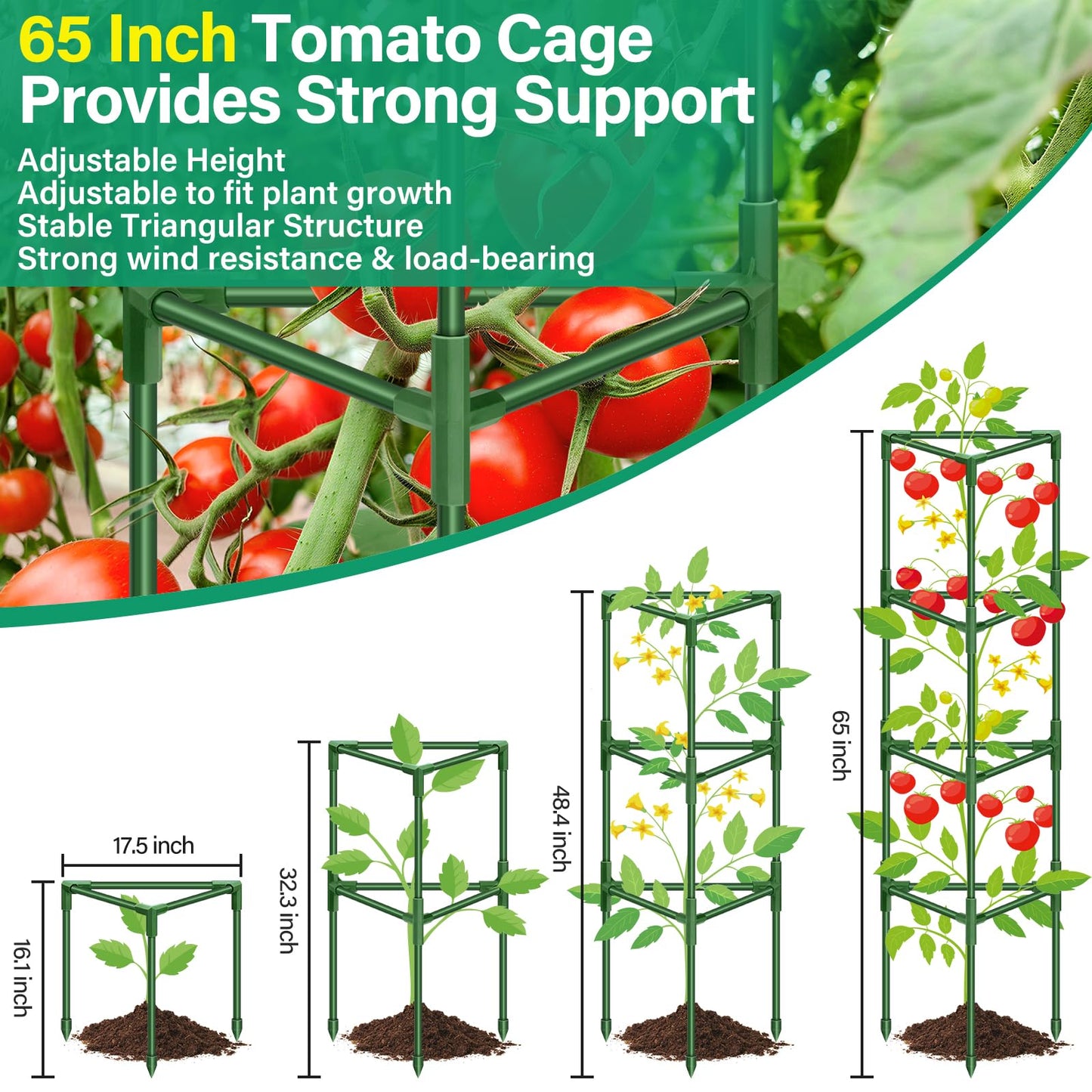 Legigo 6 Pack 65 Inch Tomato Cage for Garden, Heavy-Duty Tomato Trellis Plant Support Stakes, Adjustable Garden Trellis Plant Cage for Climbing Plants Peppers Outdoor Raised Garden Bed and Vegetables