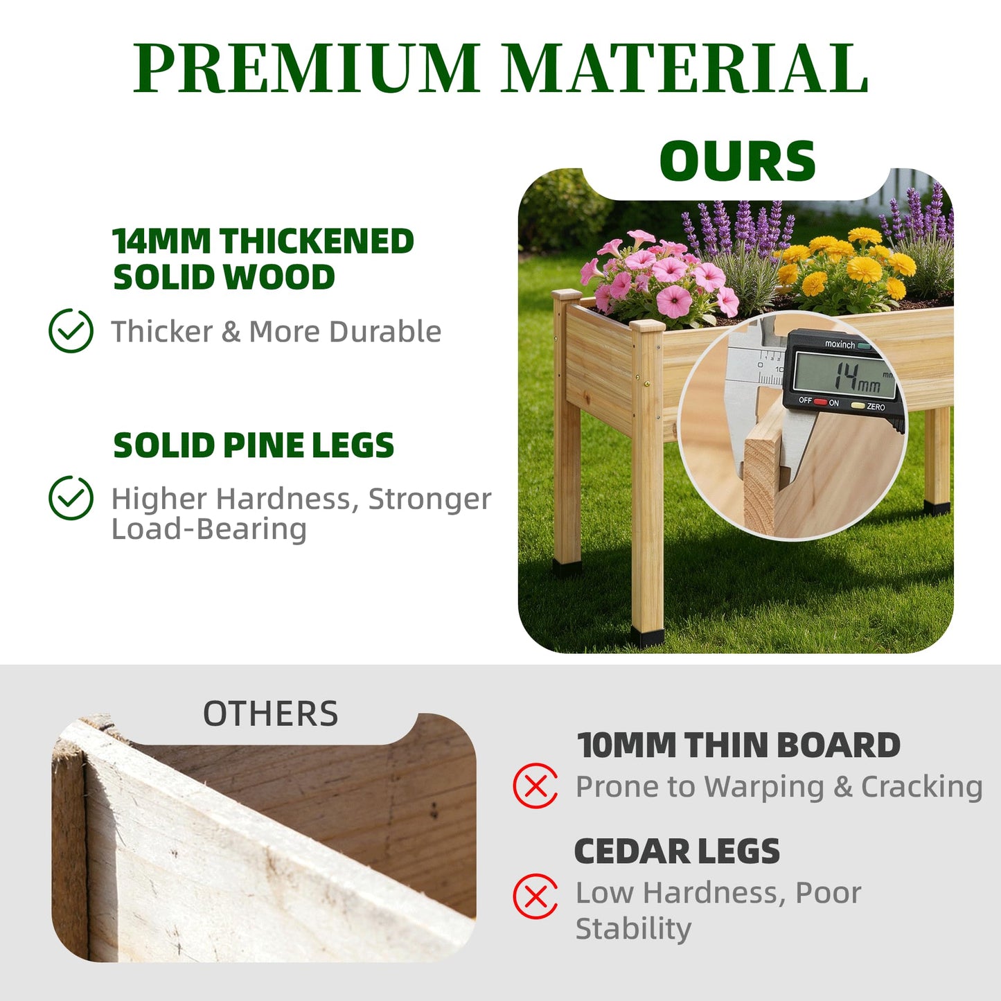ZIENLIFE Wood Raised Garden Bed, 72x24x30in Elevated Wooden Planter Box with Legs Standing Growing Bed for Backyard, Patio, Balcony with Bed Liner, 200 Pound Capacity
