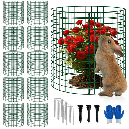 10 Pack Plant Protectors from Animals, 12''x14'' Metal Plant Cages for Outdoor Plants, Garden Plant Protector with Stakes & Zip Ties, Keep Rabbits Squirrels Out, Plant Cage for Flowers Vegetables