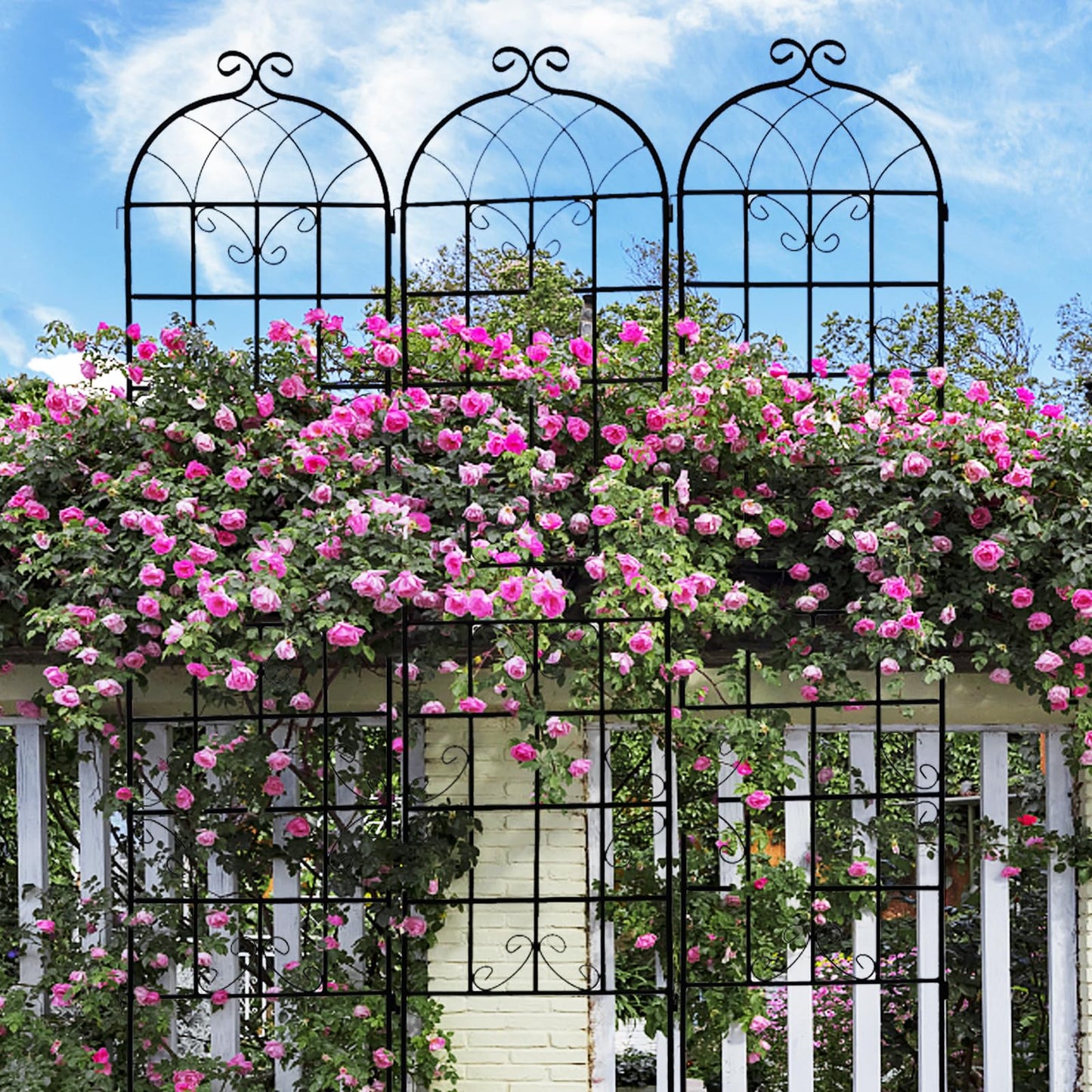 Sybrioka 4 Pack Metal Garden Trellis 86.7" H Garden Fence Rustproof Trellis for Climbing Plants Support Roses Flower Outdoor Lawn Black