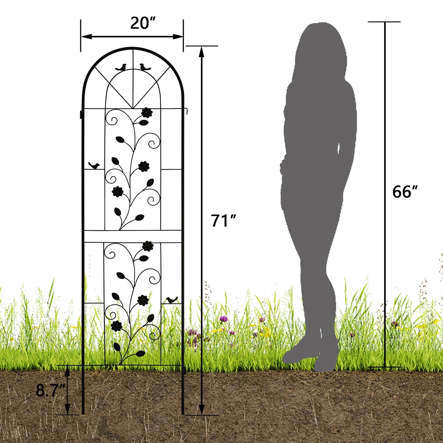 LZRS 4 Pack Rustic Iron Arch Decoration Garden Trellis with Black Metal Coating – Perfect for Supporting Climbing Plants Outdoor, Roses, Vines, Flowers, and Vegetables.