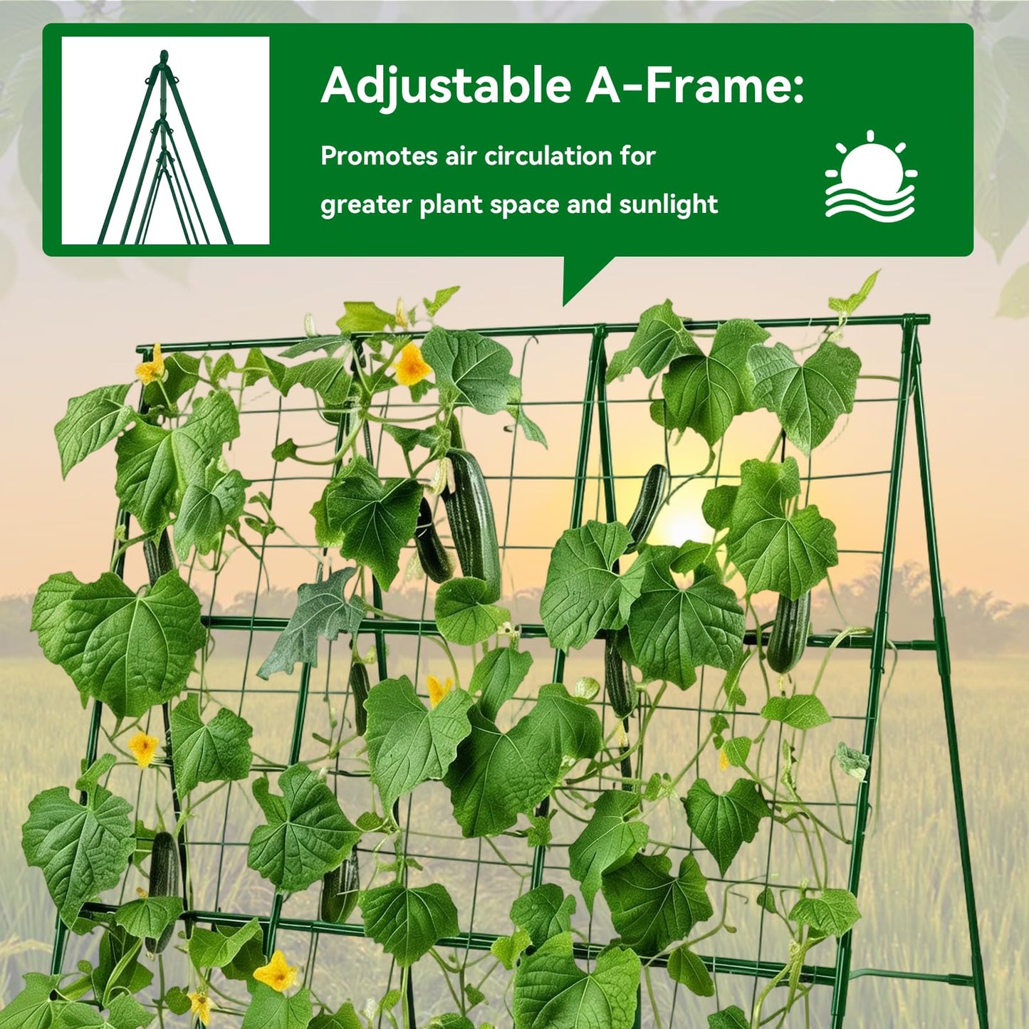 Trellume Cucumber Trellis - 49.4"*49.4" Metal Garden Trellis for Climbing Plants, Garden Trellis with Plastic-Coated Steel Pipe, A Frame Trellis for Cucumbers, Peas, Morning Glories(Green)