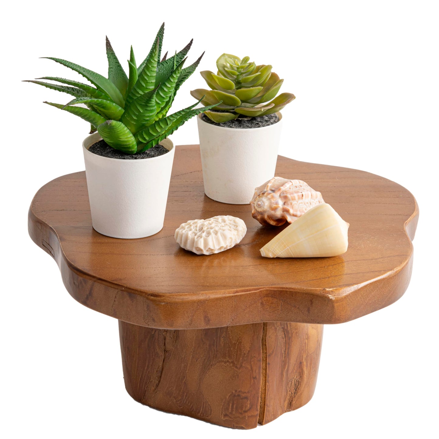 JOLLYMER 9" Live Edge Teak Wood Display Risers With Natural Edge Base – Versatile Teak Wood Pedestal Stand Display Stand Cake Stand,for Kitchen/Bathroom Counter
