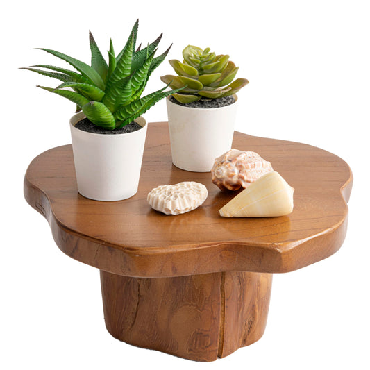 JOLLYMER 9" Live Edge Teak Wood Display Risers With Natural Edge Base – Versatile Teak Wood Pedestal Stand Display Stand Cake Stand,for Kitchen/Bathroom Counter
