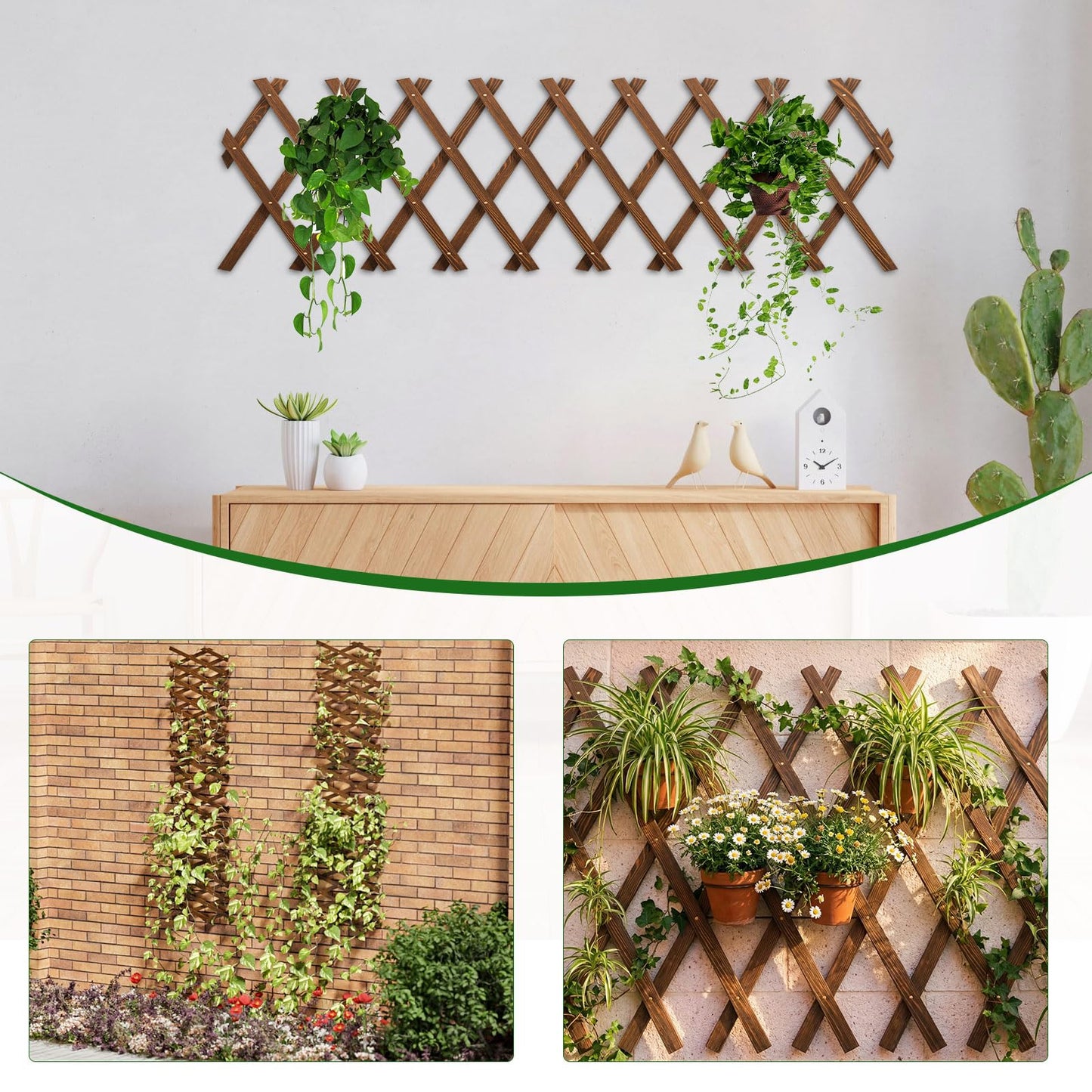 4 PCS Expandable Garden Trellis, 13.1" x 67" Trellis for Climbing Plants Outdoor, Wooden Lattice Fence Wall Panel Lattice Panels for Outside, for Climbing Plants Vine Ivy Rose Cucumbers Clematis（4PC）