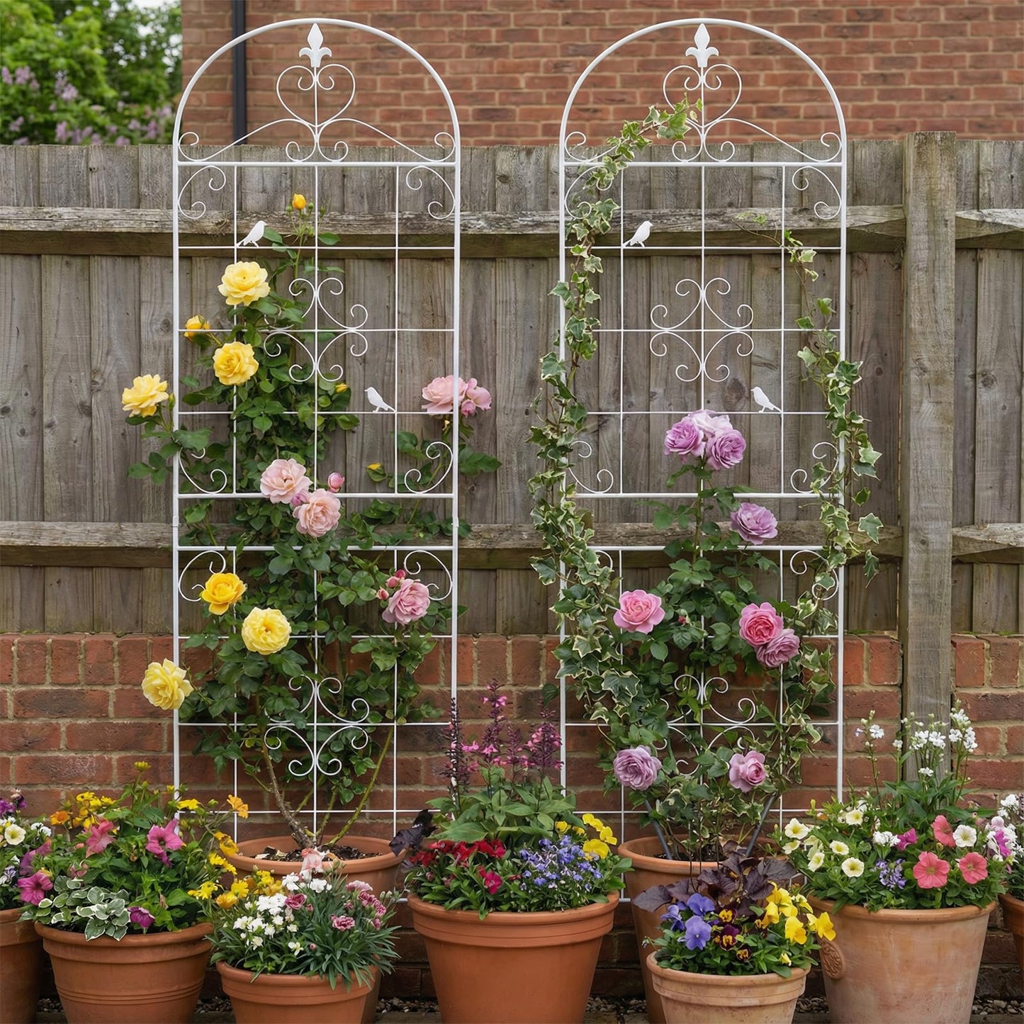 Garden Trellis for Climbing Plants Outdoor, Maidapulu 2 Pack 70.8x19.6 Inch White Metal Trellis - Rustproof Lattice Support Panel with Easy Assembly for Roses, Clematis, Cucumbers, Vegetable Garden