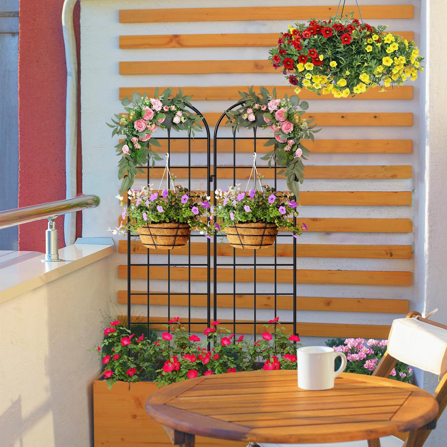 SUNYRISY 4Pack Metal Garden Trellis for Climbing Plants Outdoor, 59x16in Metal Plant Support for Flowers Tomato Cucumber Rose Vegetable Garden Courtyards Lawns Decoration, Black