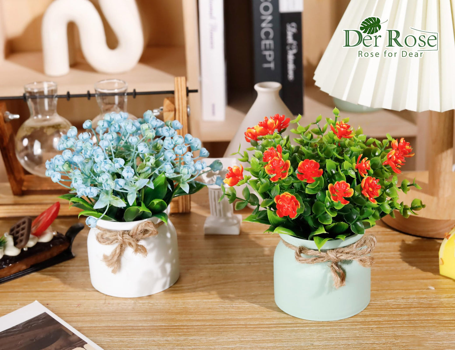 Der Rose 4 Pack Fake Flowers Artificial Plants Indoor for Home Kitchen Office Dining Centerpiece Table Decorations