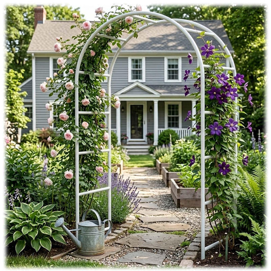 Garden Arch Trellis for Climbing Plants, Metal Outdoor Archway Arbor Stand Frame for Wedding Ceremony, Backyard Raised Bed Cucumber Vines, Floral Decorations 4.6ft 7.8ft 11ft(White,W7.87ft*H7.22ft)