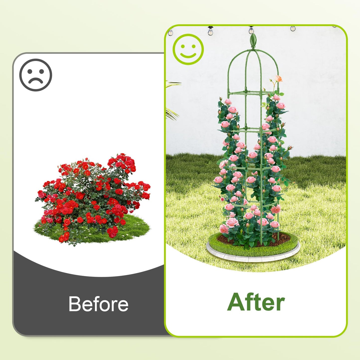 2 Pack Garden Obelisk Trellis, 70IN Tall Plant Support for Climbing Vine, Metal Covered Plastic Rustproof Heavy Duty Rose Trellis Indoor Outdoor (Green, 70 * 11.8 * 11.8IN（H*W*L）)