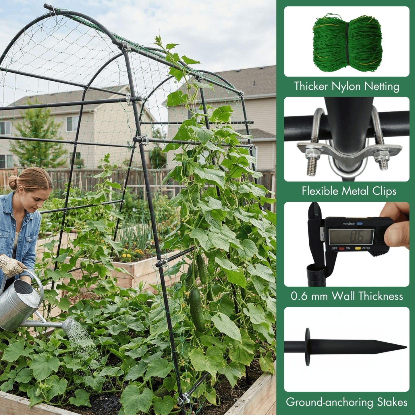 BAXAM 7ft Garden Arch Trellis for Climbing Plants Outdoor-Heavy Duty Metal Cucumber Trellis for Raised Beds- Tall Steel Vegetable Arbor with Strong Bolt Assembly & Outdoor-Ready Stakes