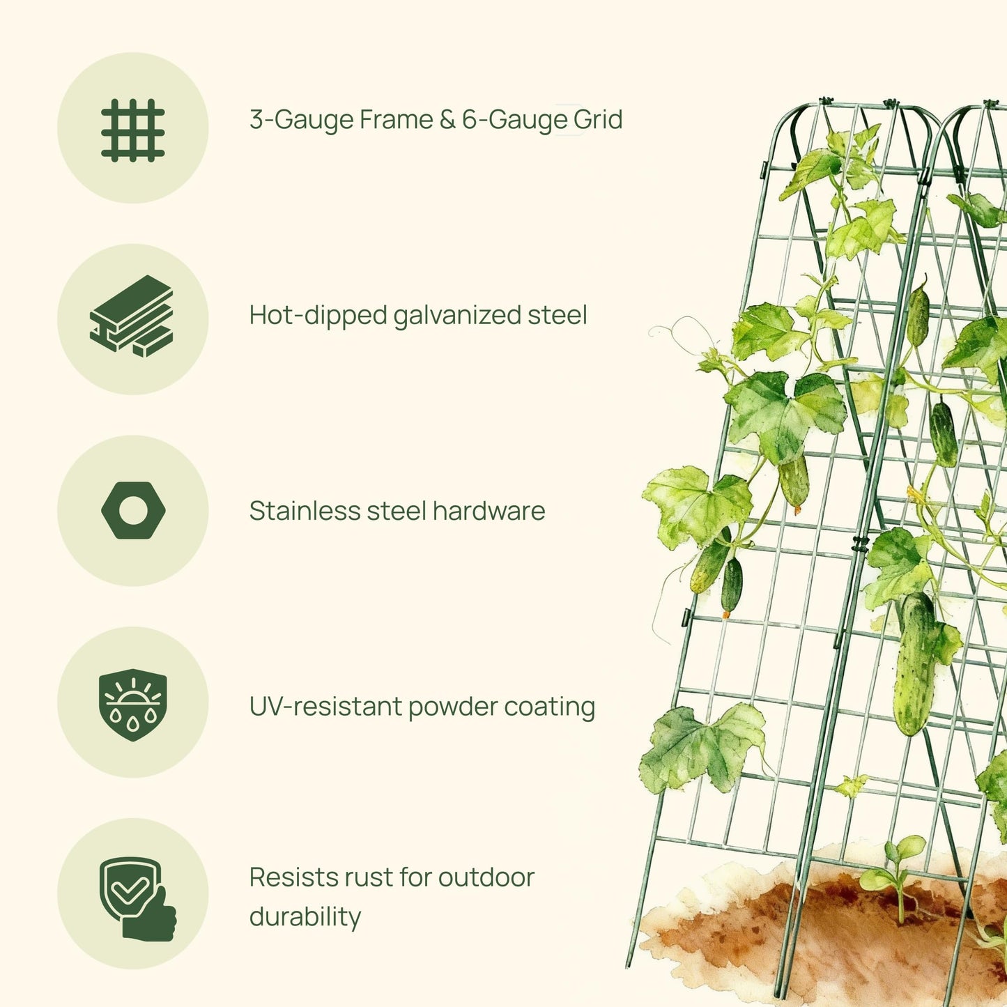Vego Garden A-Frame Trellis Cucumber Cage for Garden & Pots, Rust-Resistant Tomato Stakes Heavy Gauge Plant Cage Trellis Support for Climbing Vegetables Plants