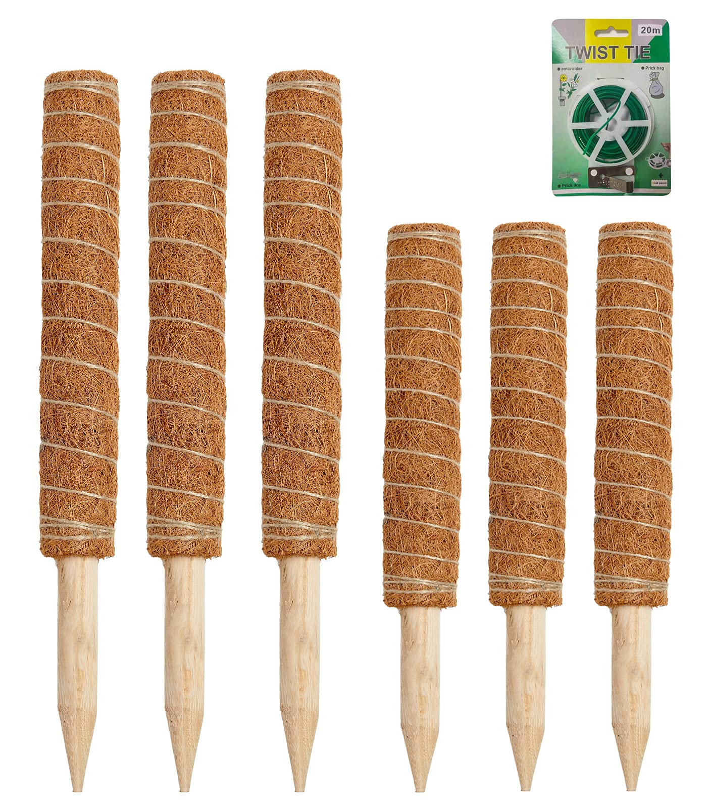 Joyhalo Moss Pole Monstera Plant Support, 6 Pcs 15.7 and 12 Inch Moss Stick for Potted Plants, Plant Pole with 65 Feet Garden Twist Tie