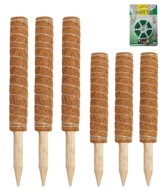 Joyhalo Moss Pole Monstera Plant Support, 6 Pcs 15.7 and 12 Inch Moss Stick for Potted Plants, Plant Pole with 65 Feet Garden Twist Tie