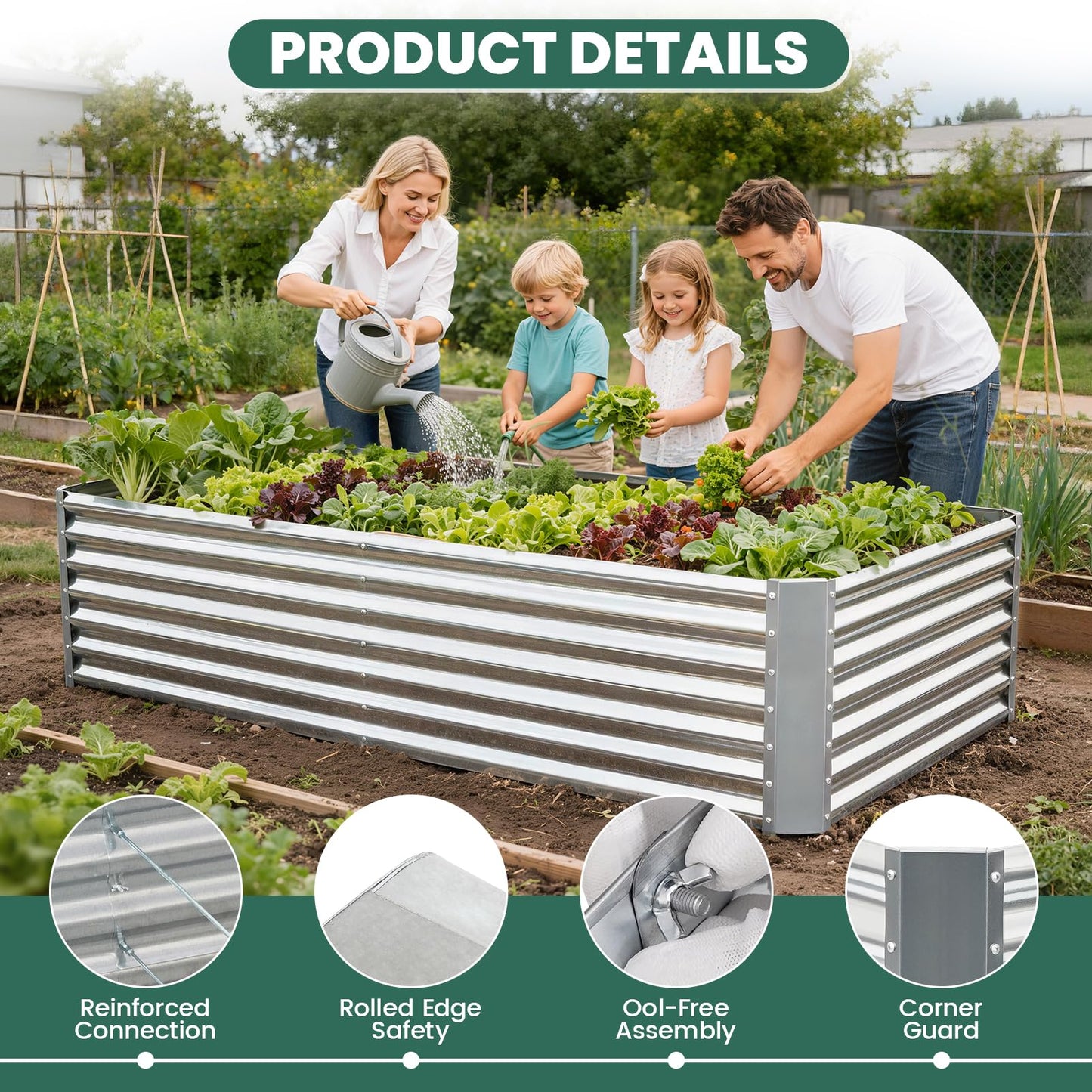 G GOOD GAIN 6x3x2 ft Galvanized Raised Garden Bed Kit, Large Metal Planter Box Outdoor for Vegetables, Flowers, Herbs, 269 Gallon Capacity Deep Root Design, Silver
