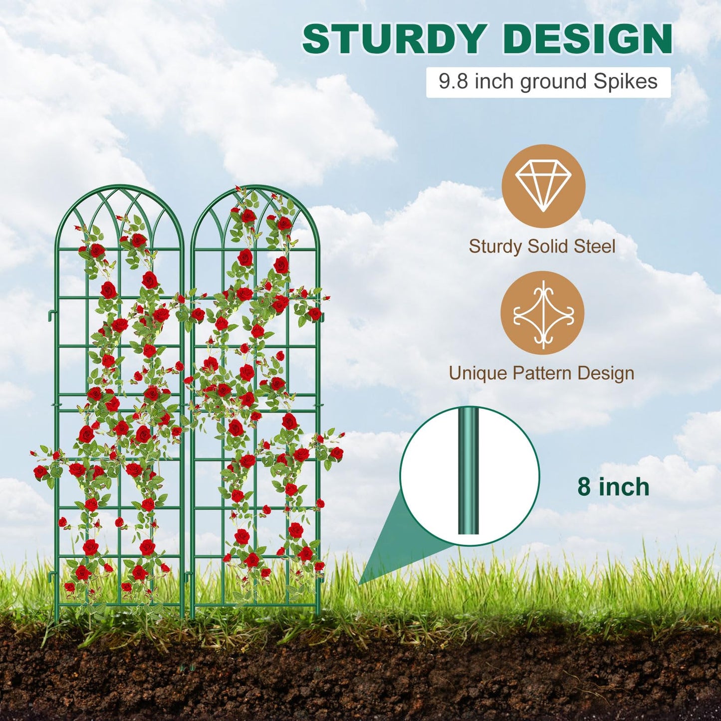4 Pack Metal Garden Trellis for Climbing Plants,Green Metal Garden Trellis for Vines Plant Rose Vegetable Support,Large Decorative Outdoor Trellis